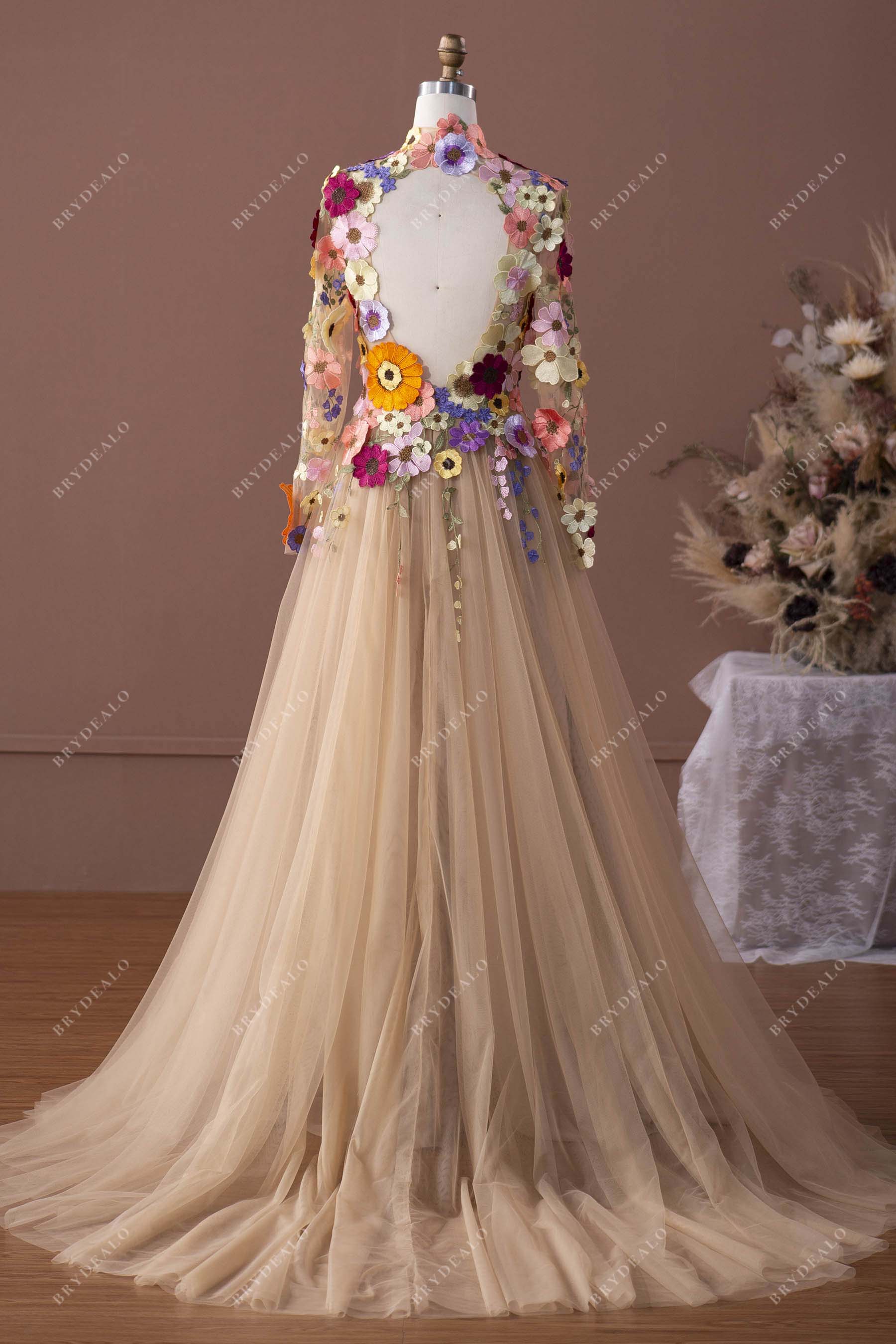 keyhole back tulle A-line wedding dress