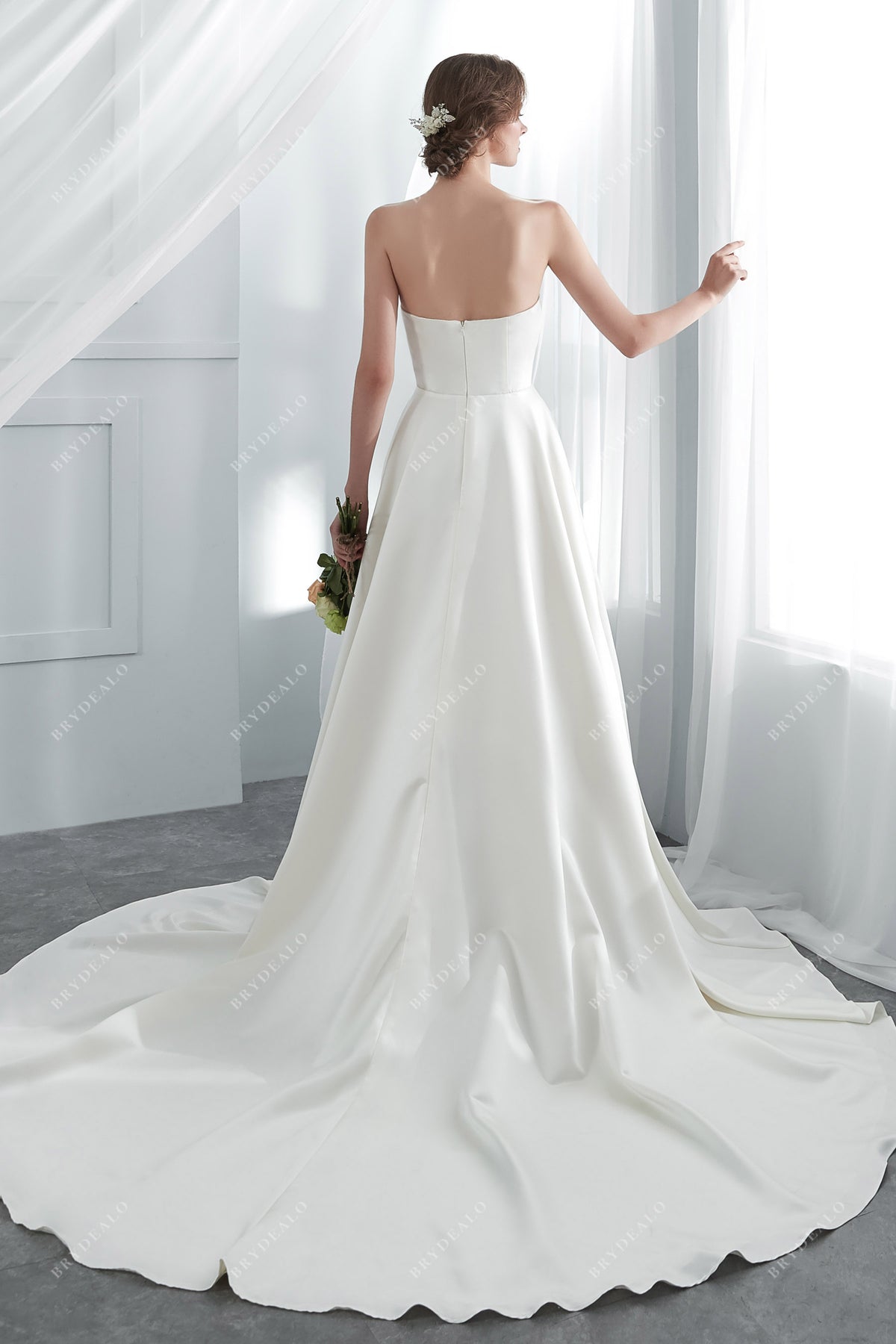 Designer Satin Classic A-line Strapless Bridal Gown