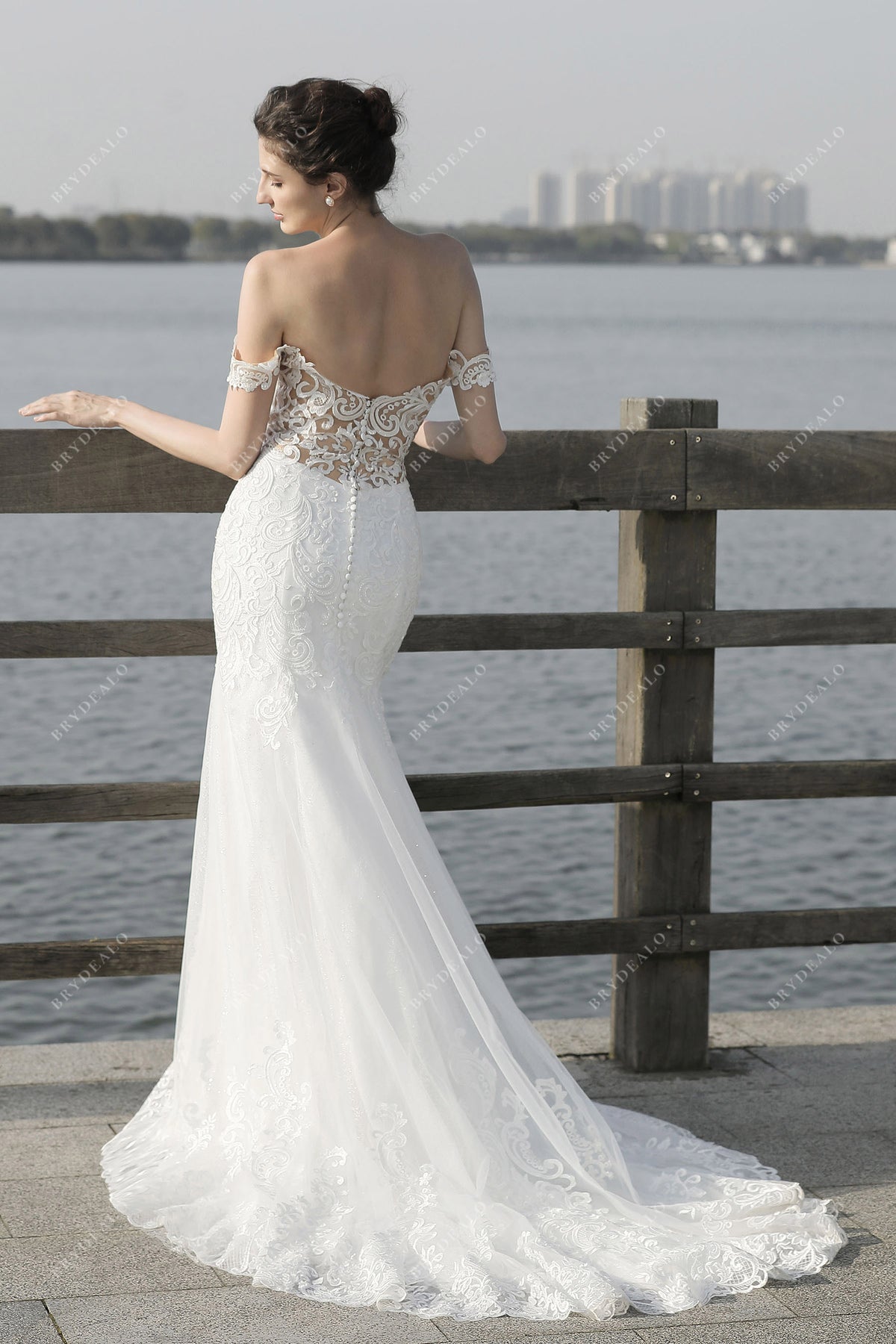knee length dresses for ladies Elegant Off-Shoulder Mermaid Lace Tulle Beach Wedding Dress – Brydealo