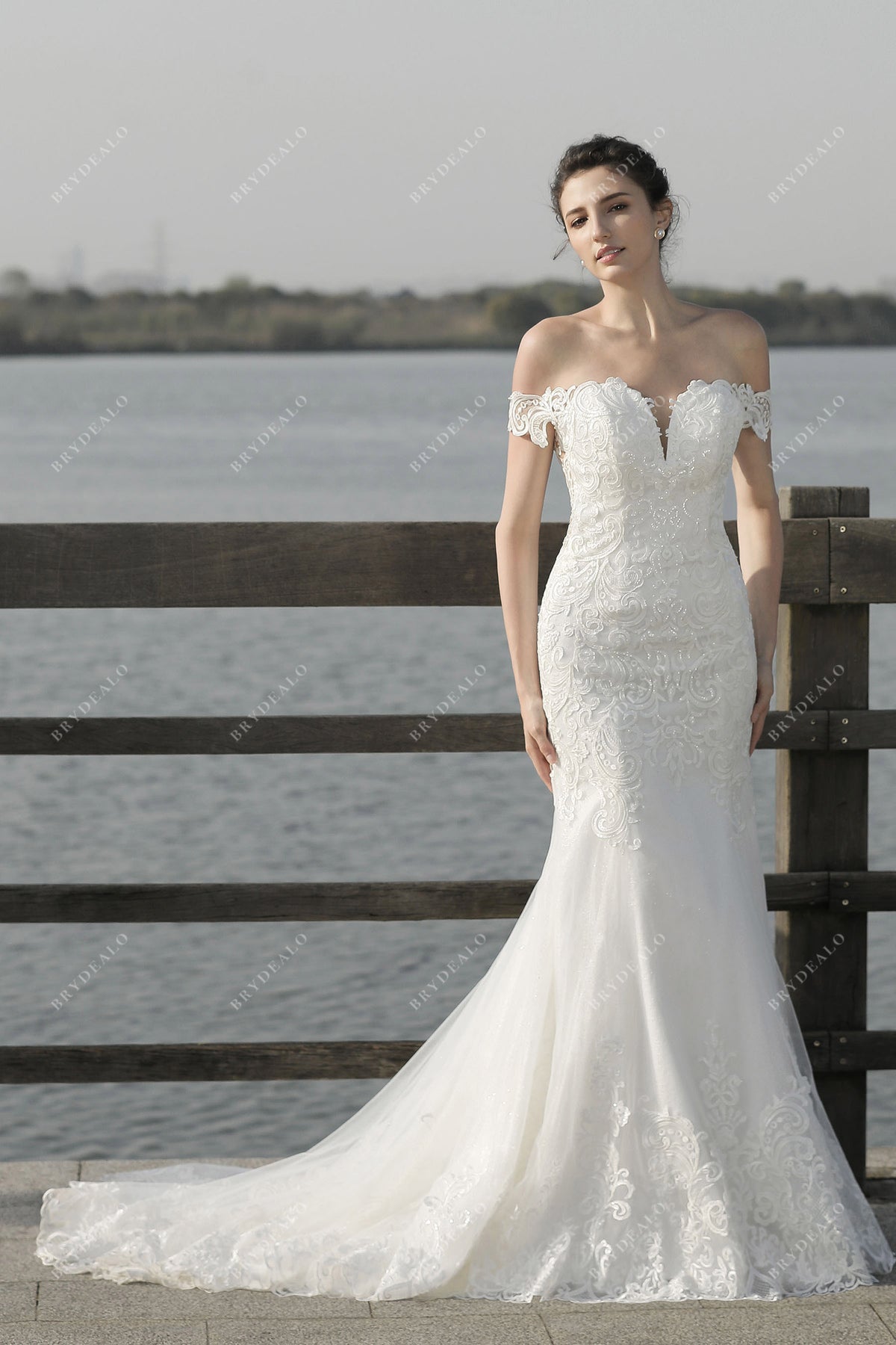 knee length dresses for ladies Mermaid Off Shoulder Trumpet Wedding Dress with Long Sleeves WD278 US14 / Ivory main image 0