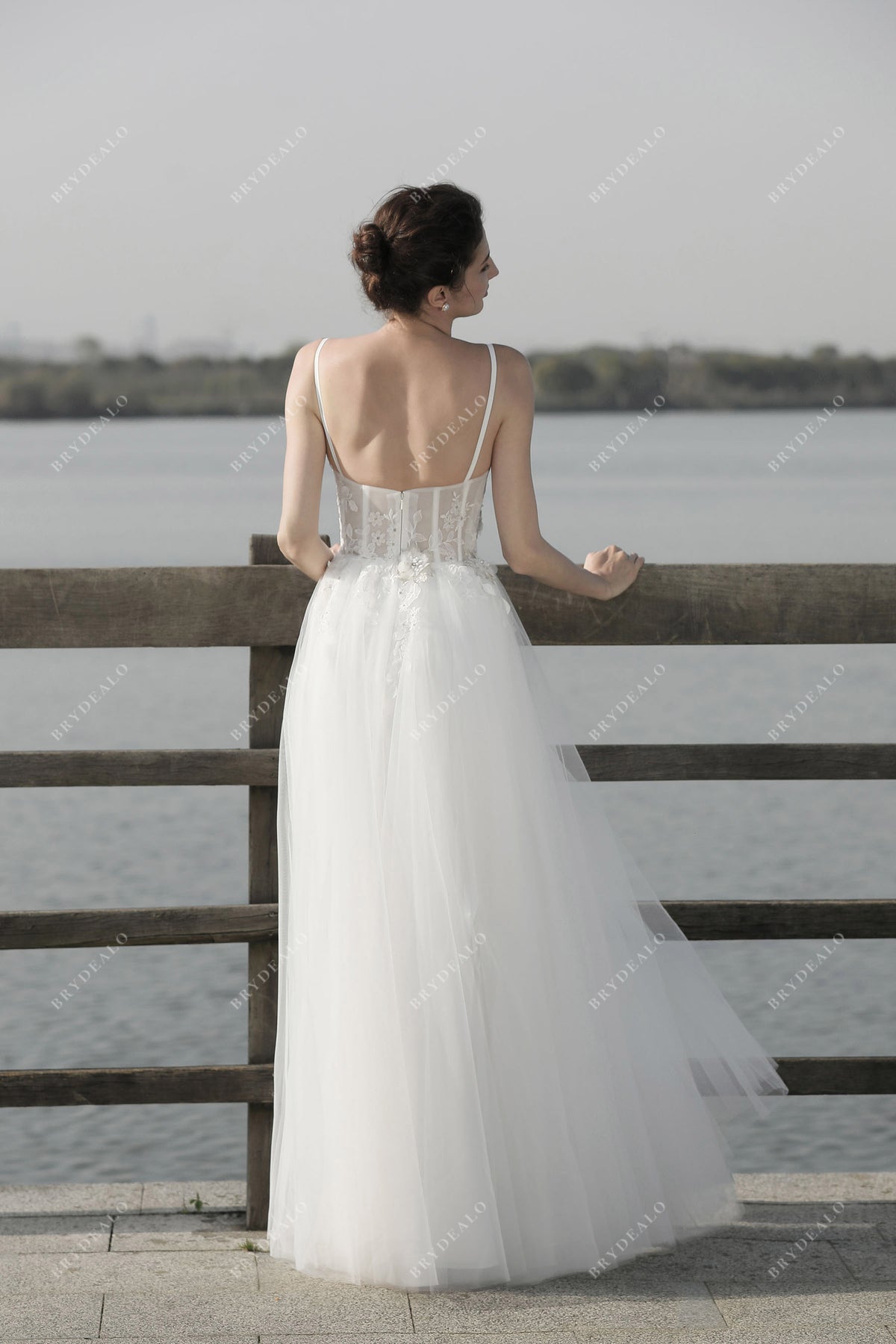 Spaghetti Strapls A-line Long  Custom Cheap Wedding Bridal Dresses, WD296 main image 0