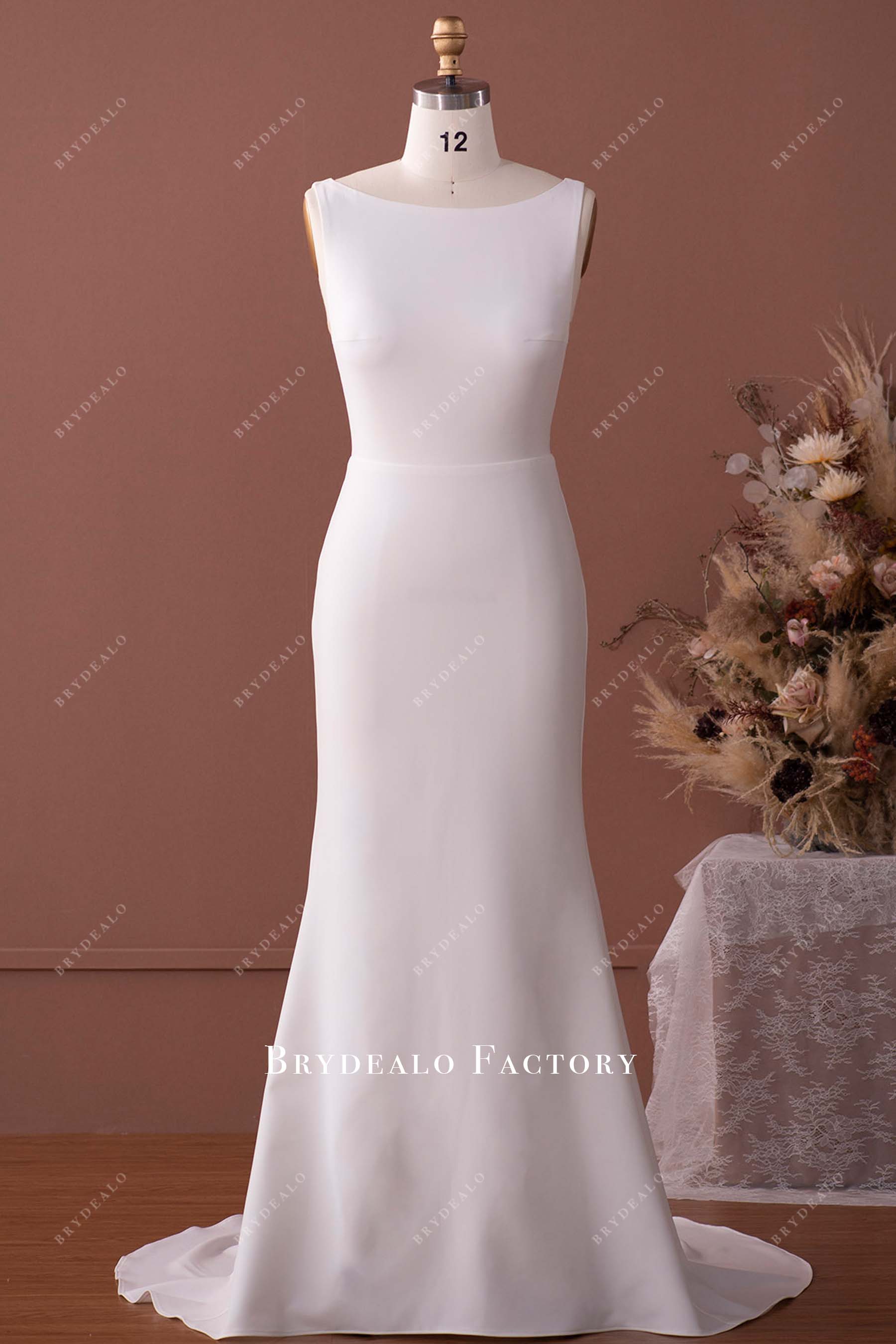 bateau neck mermaid crepe wedding dress