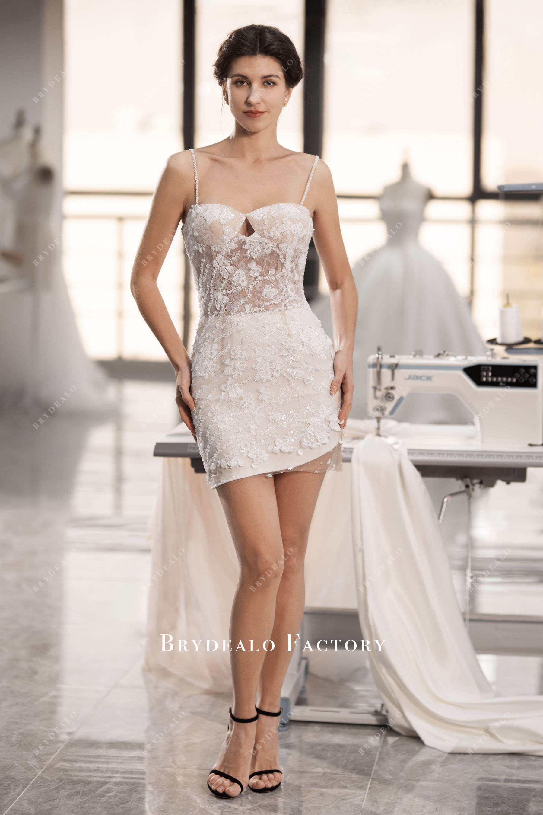 beaded straps mini length cocktail wedding dress