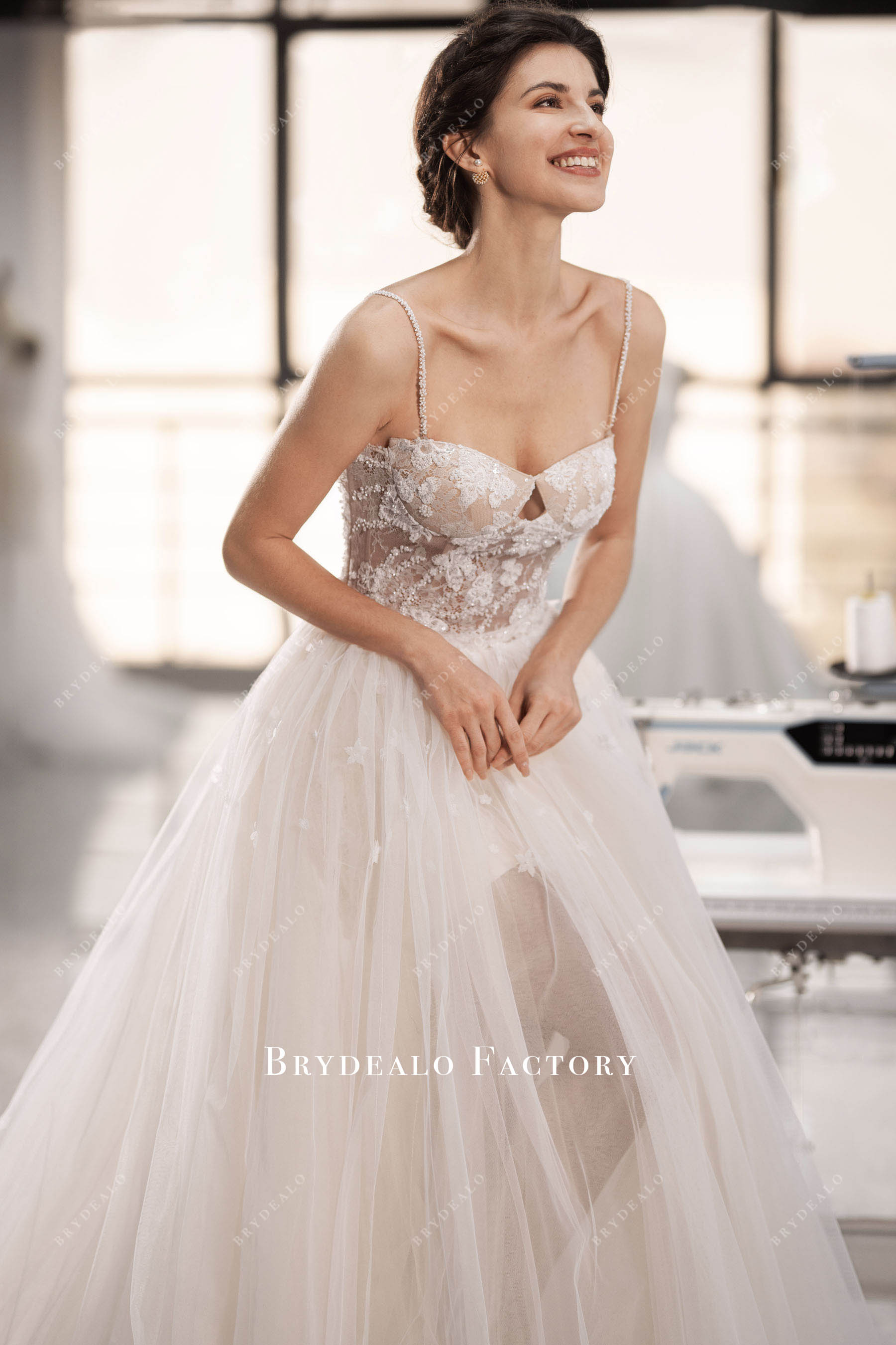 beaded straps wedding gown