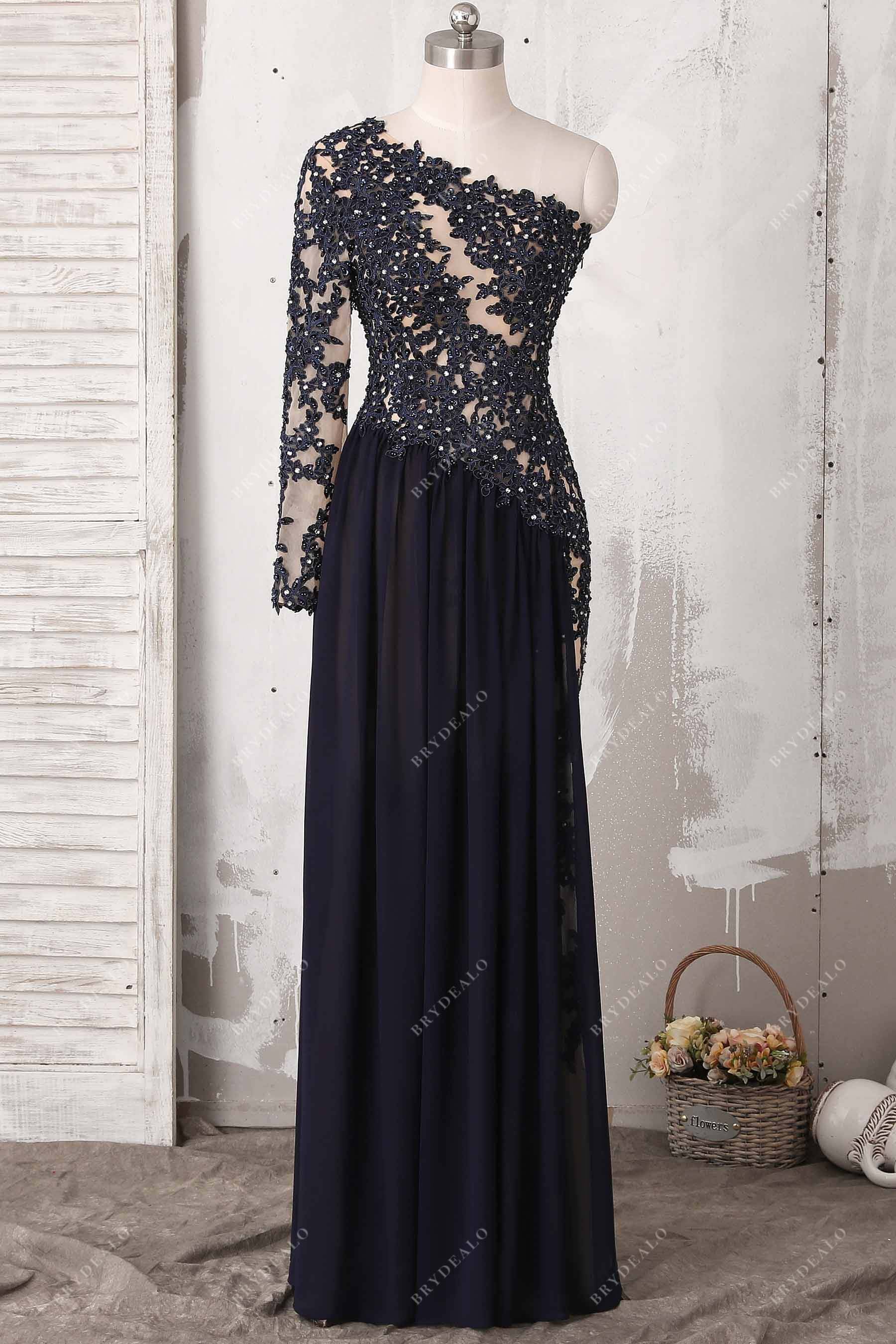 one sleeve sheath chiffon prom dress