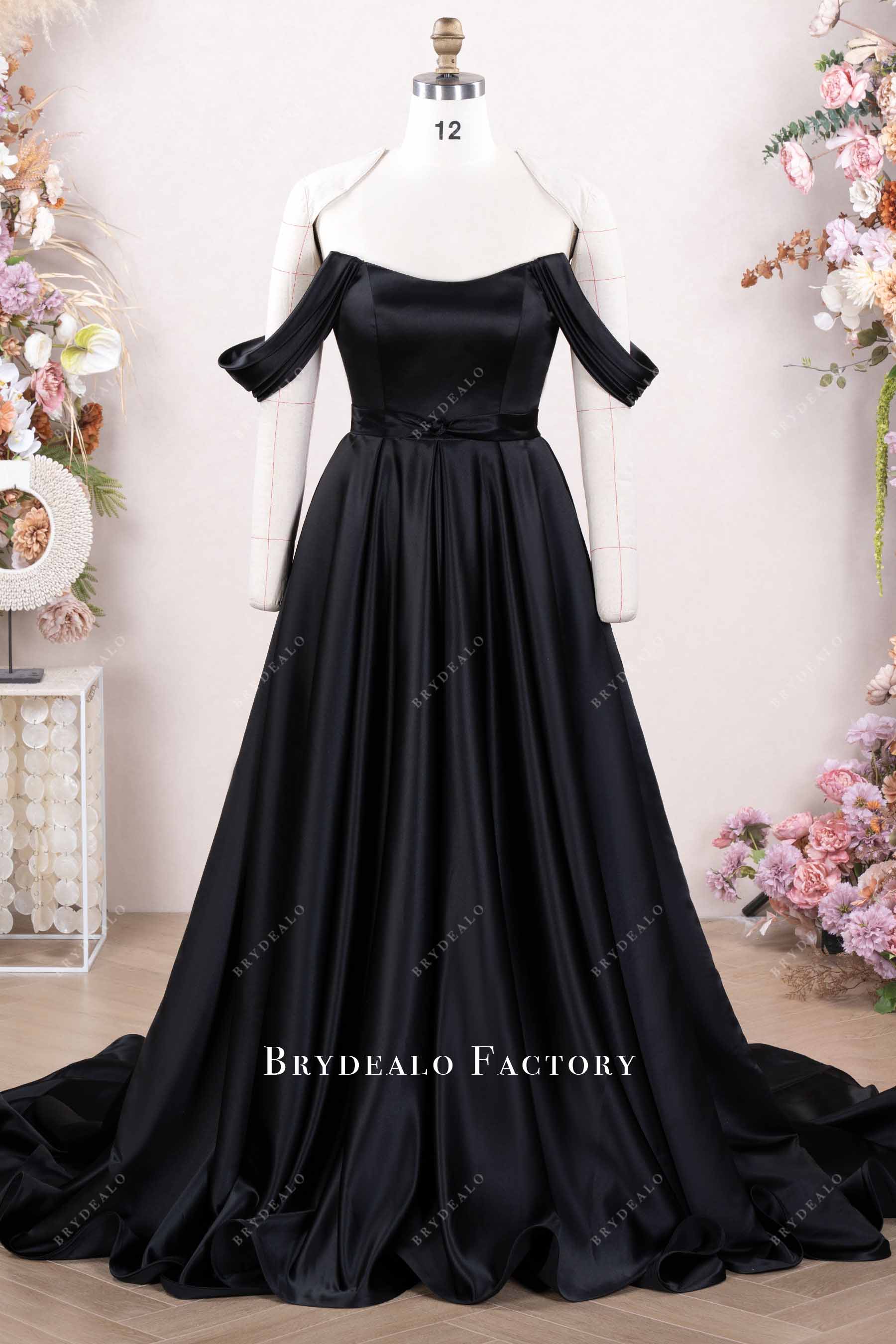 black off-shoulder scoop wedding dress