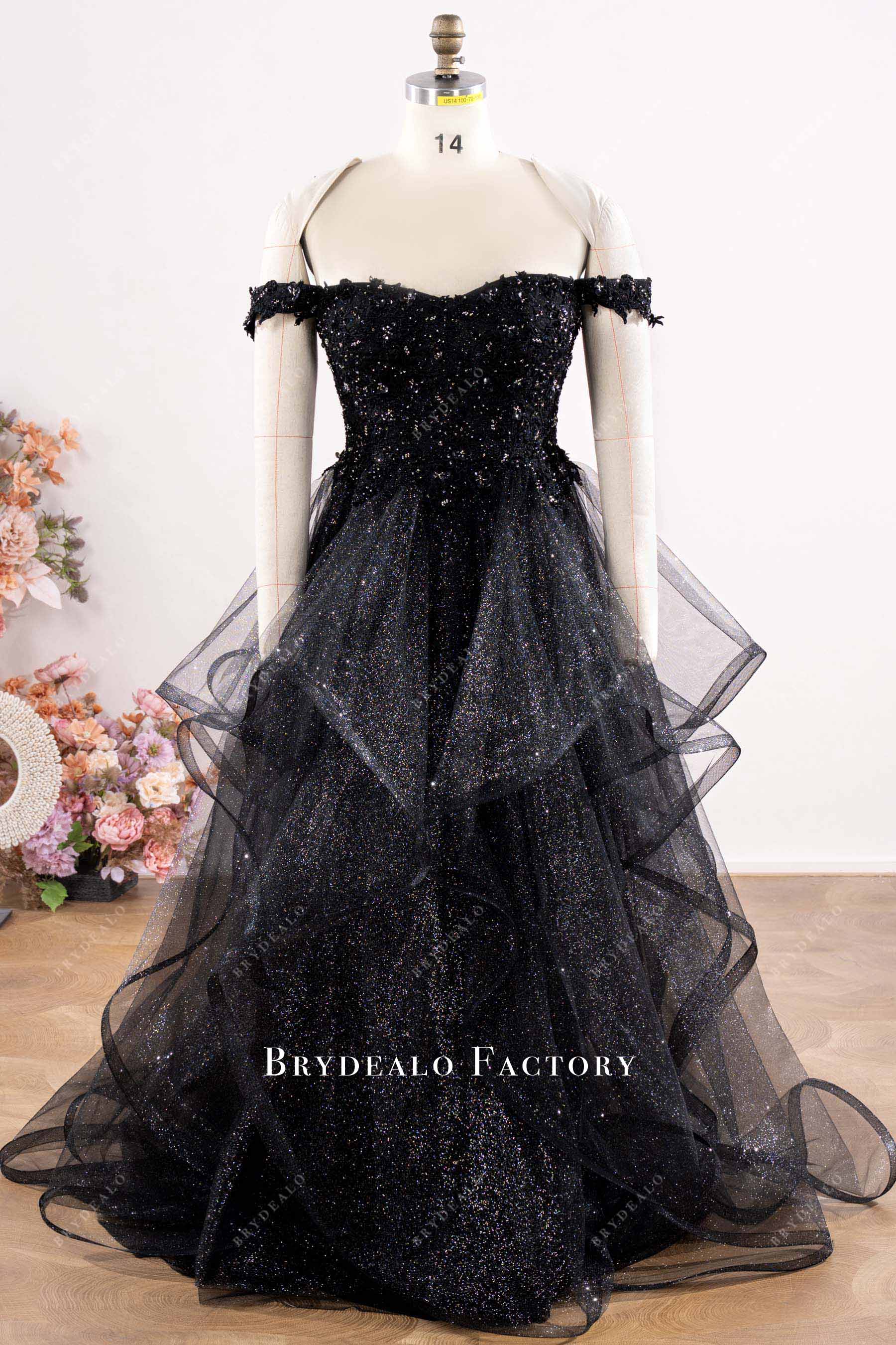black shimmery A-line wedding dress