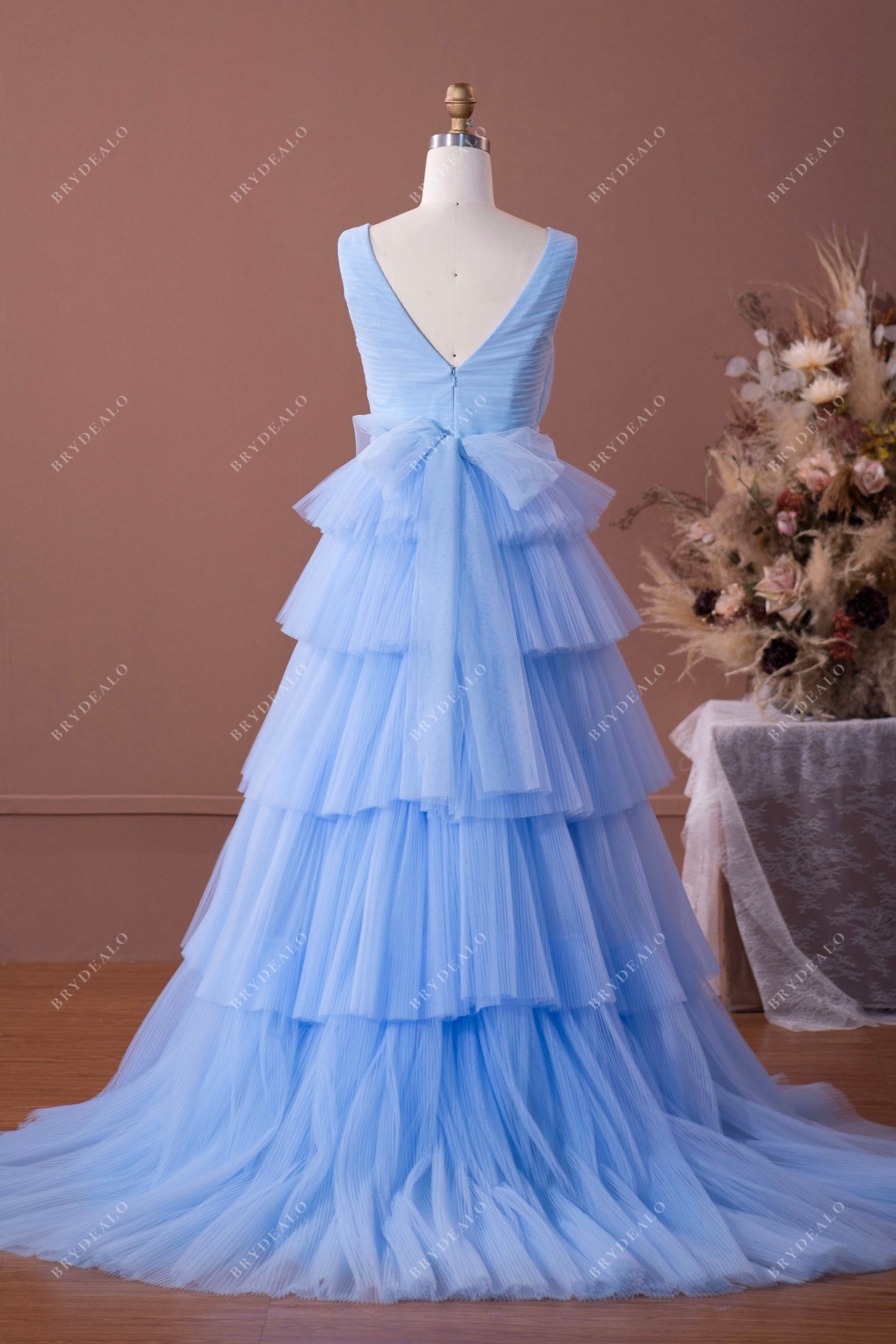 v back layered court train formal dress