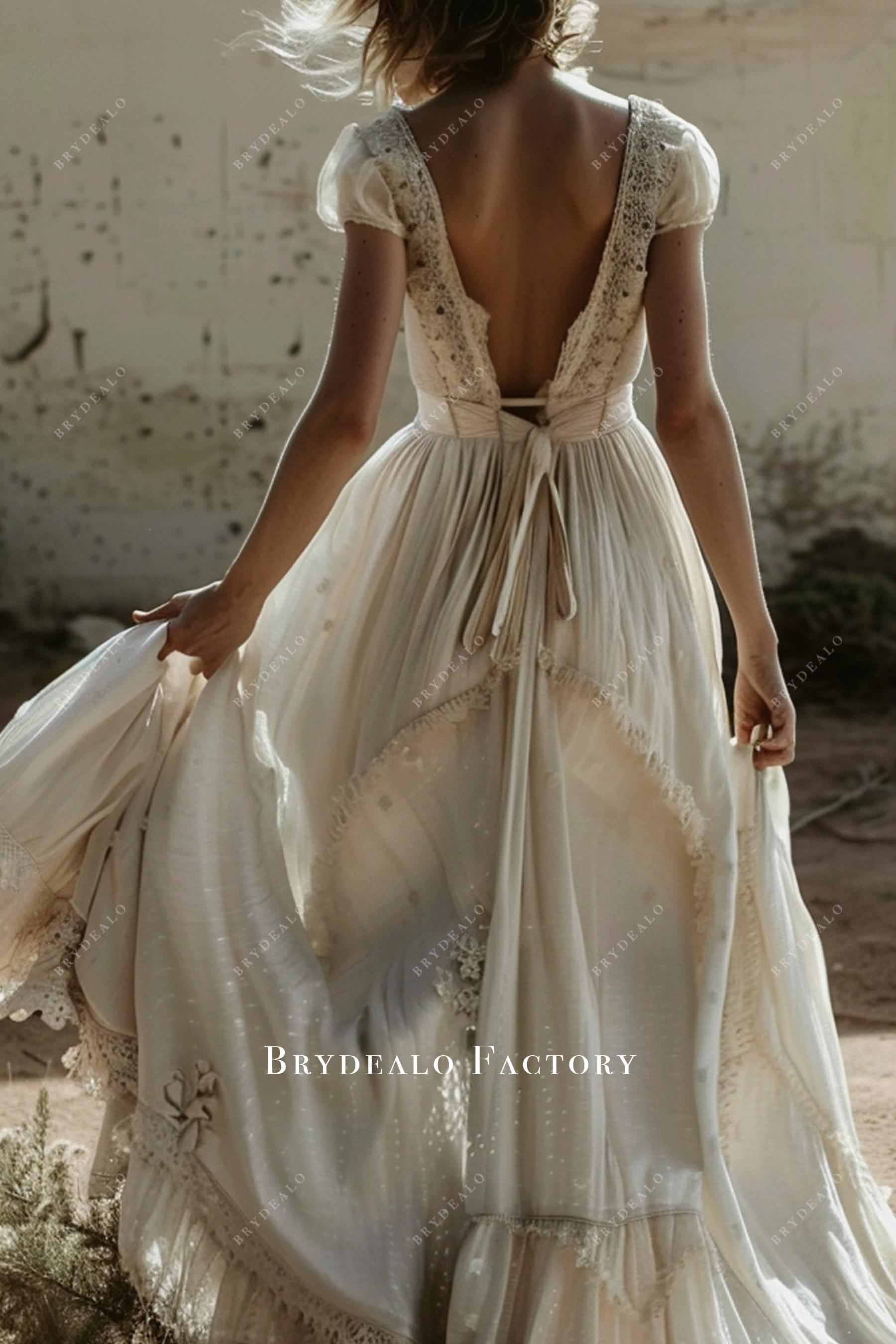 boho V-back chiffon wedding dress