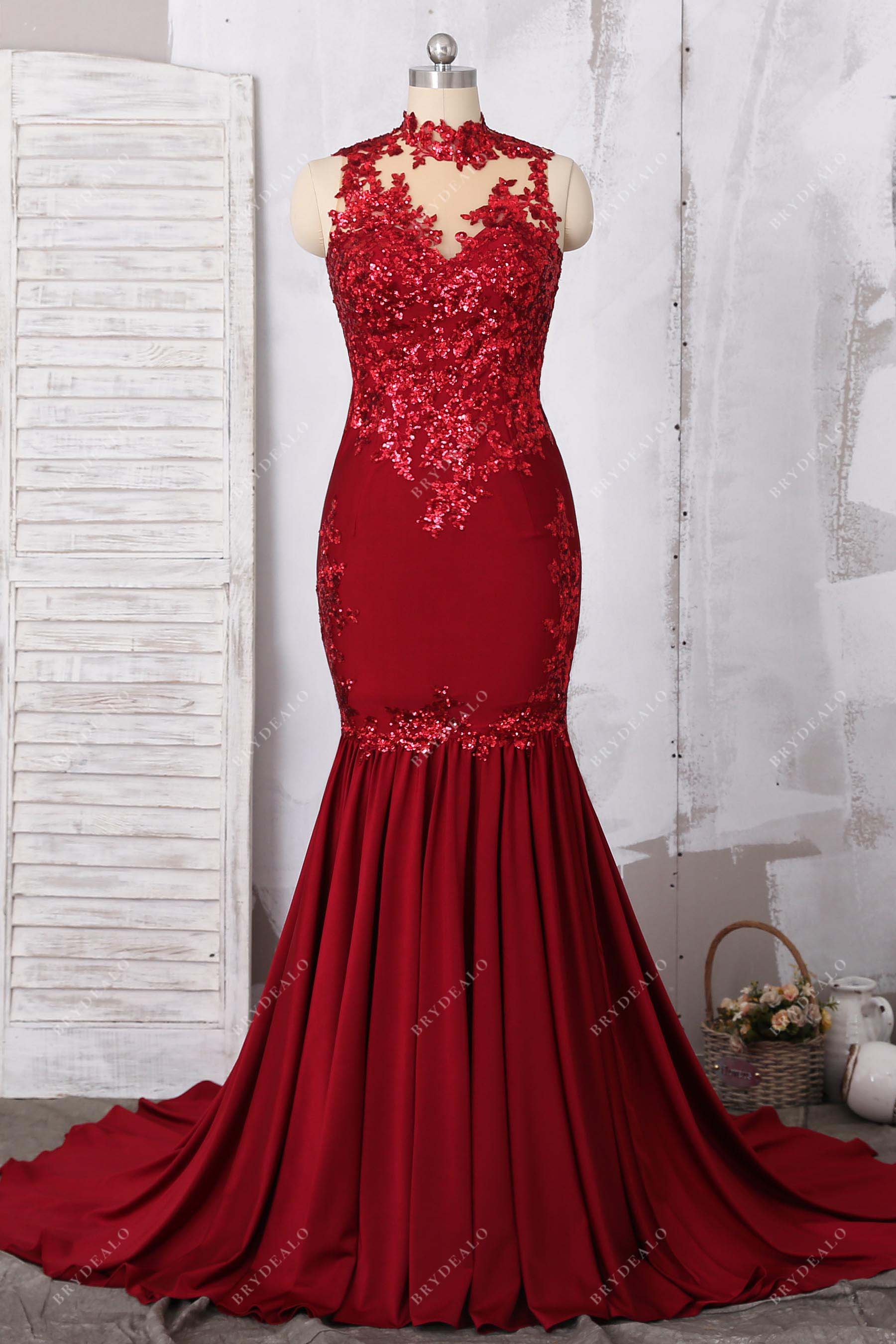 sparkly sequin sleeveless mermaid prom dress