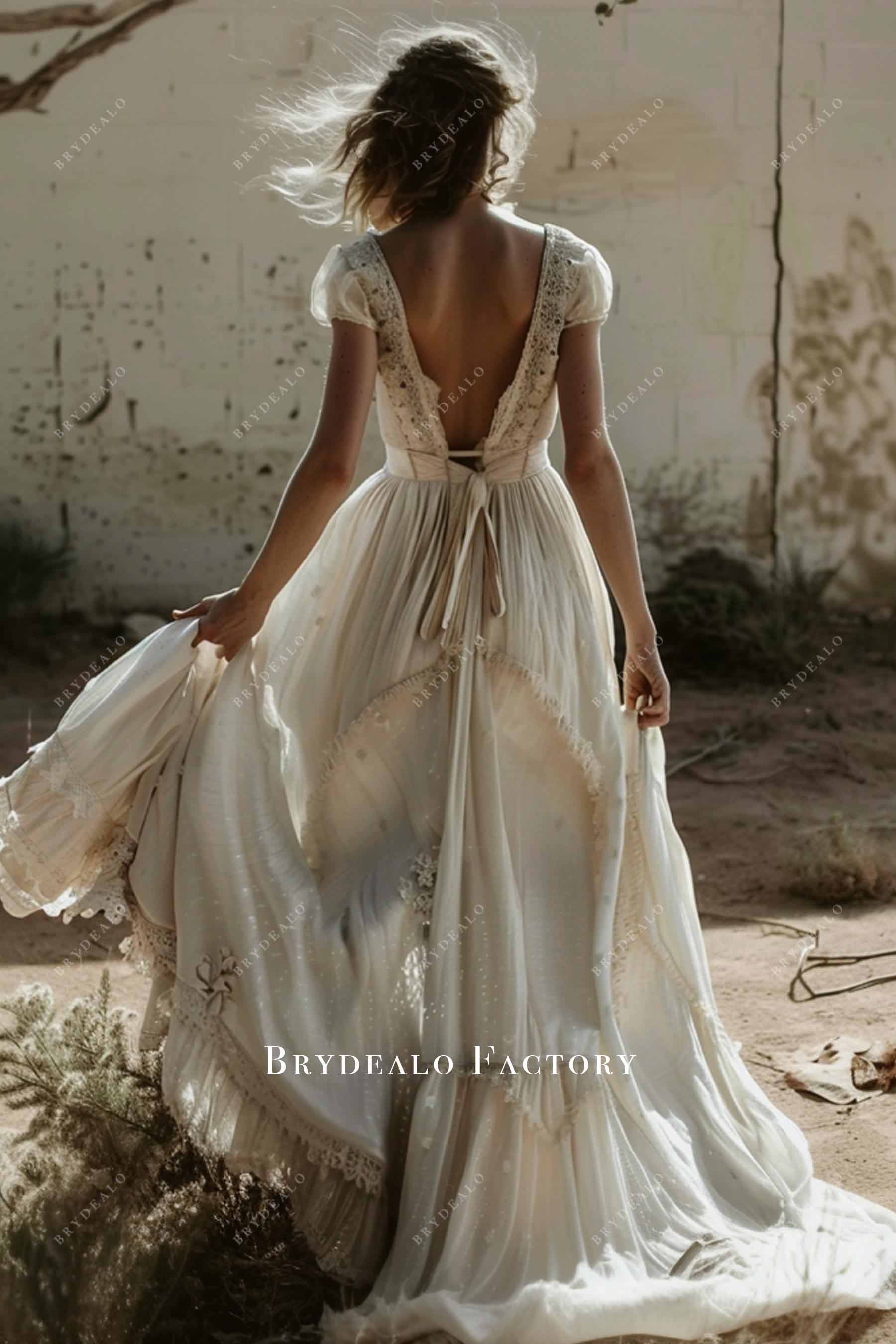 cap sleeve lace chiffon wedding dress