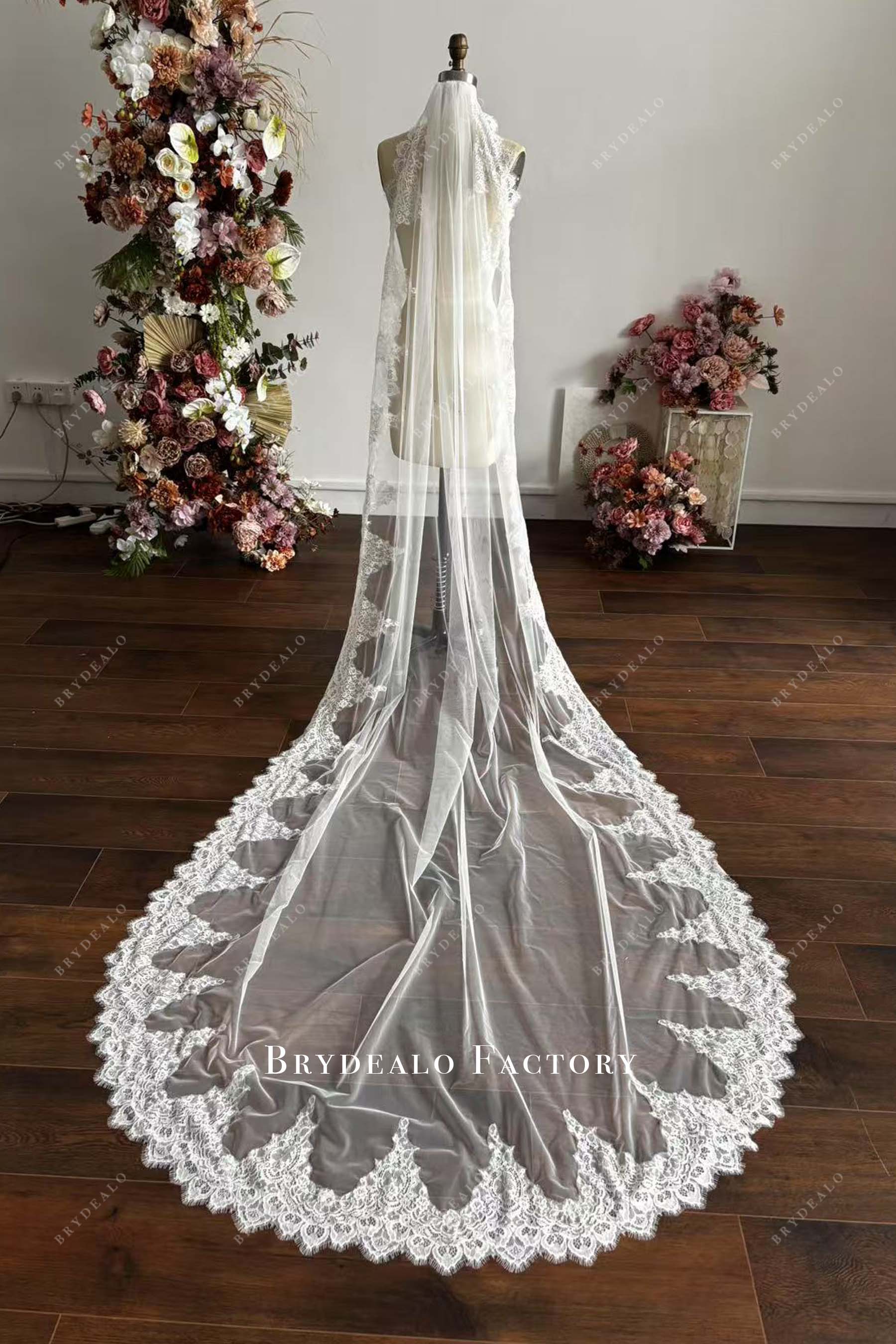 Cathedral Length Scalloped Lace Trimmed Custom Wedding Veil