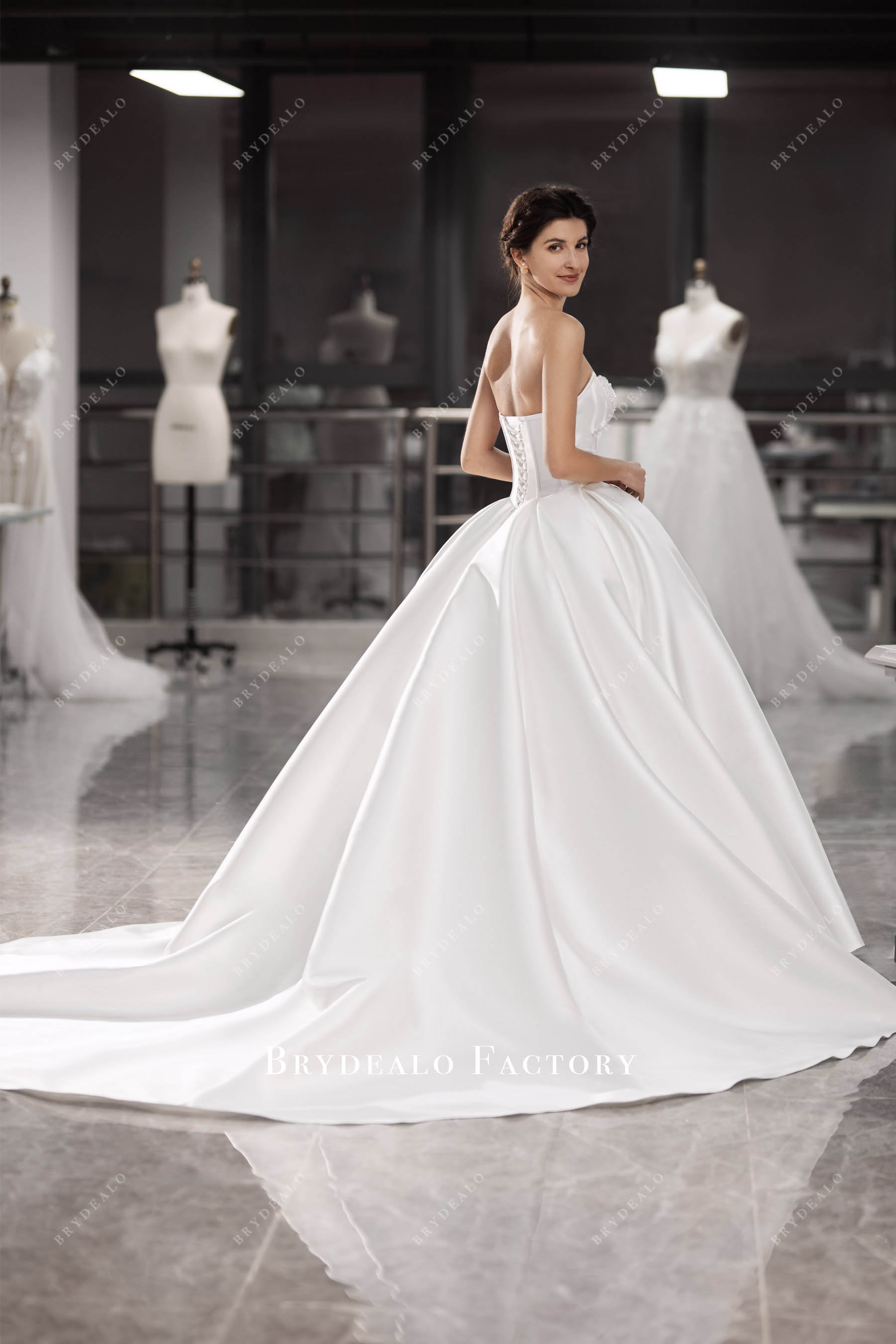 elegant chapel train lace up back wedding gown