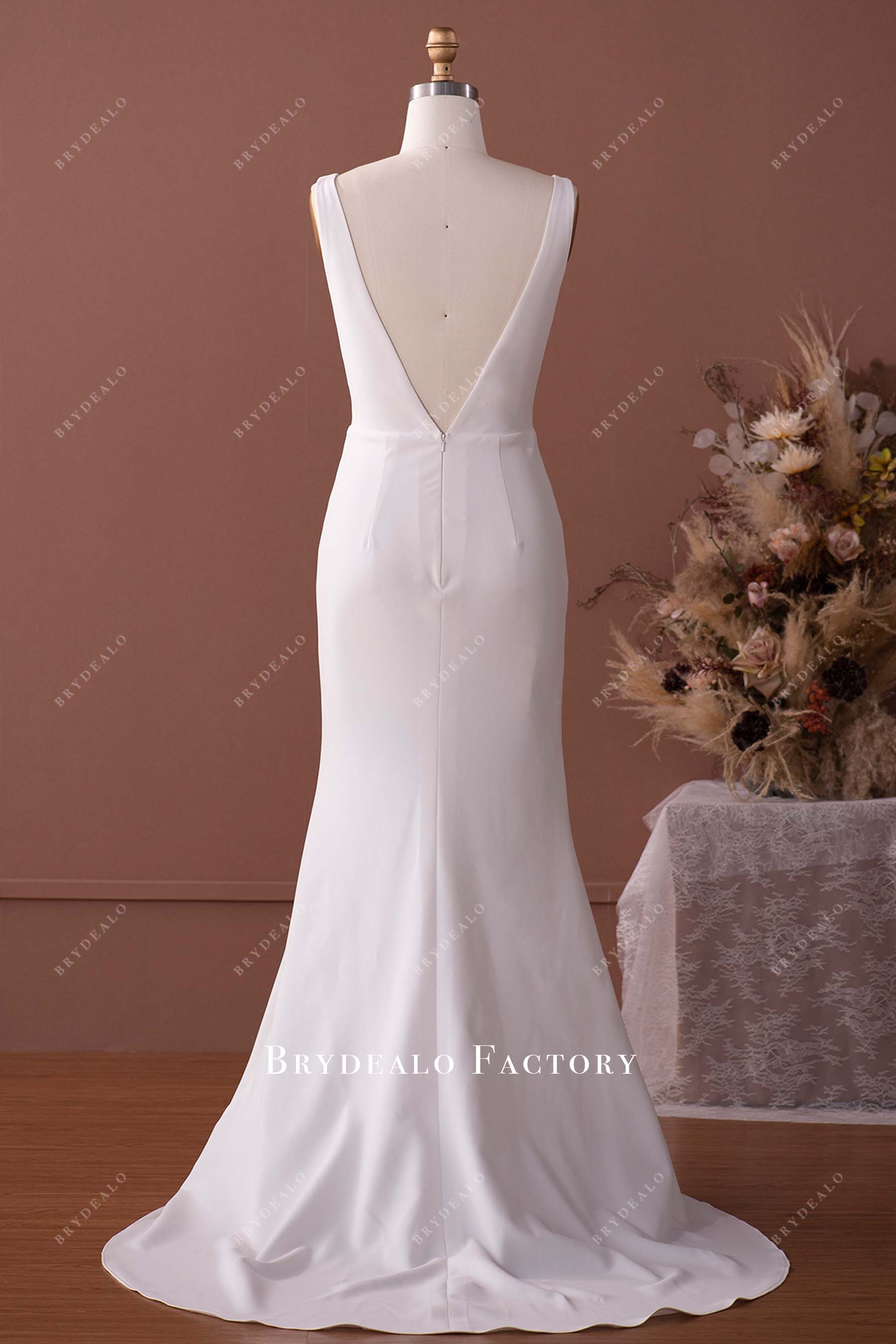 open V-back crepe mermaid wedding dress