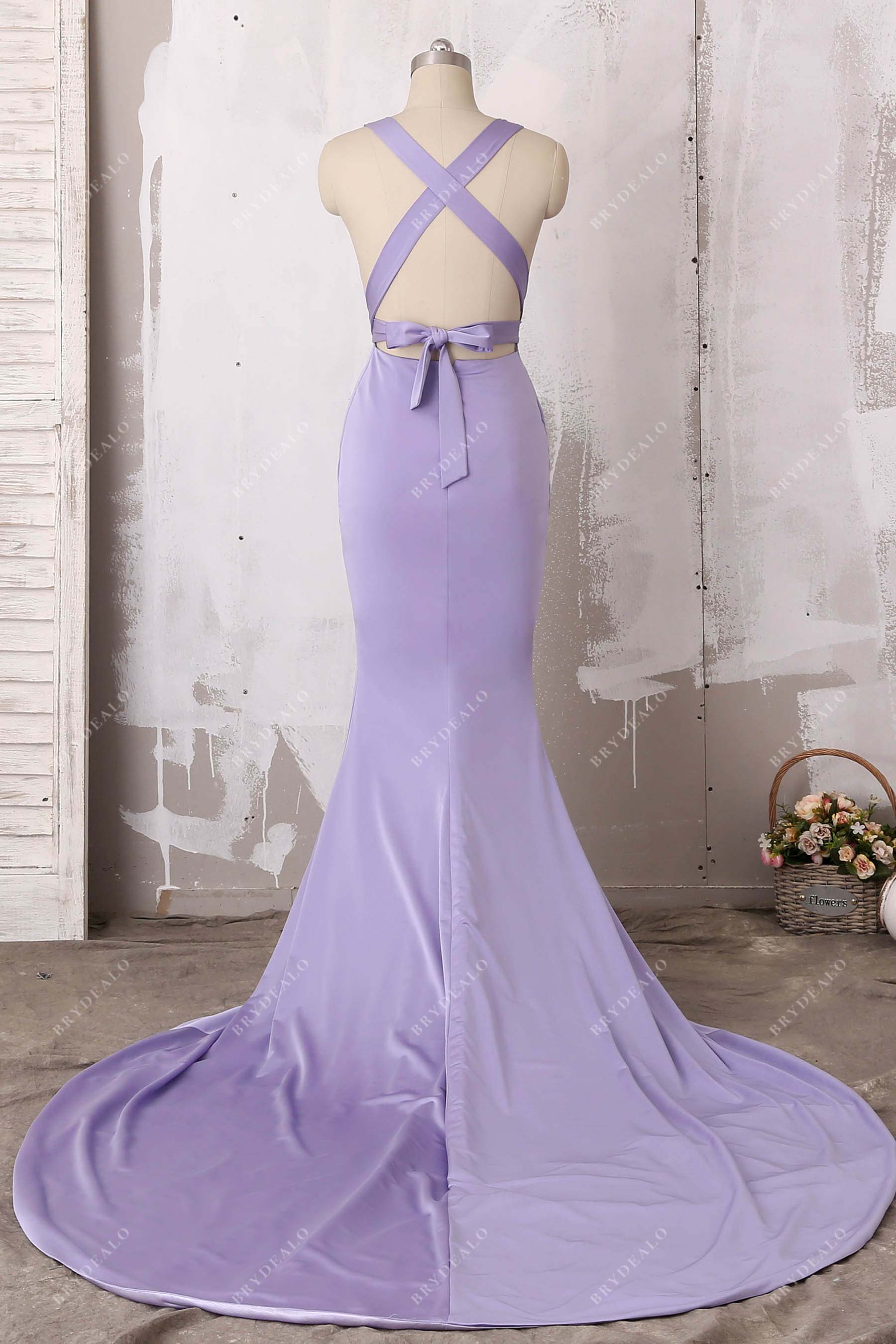 lilac jersey strappy back formal dress