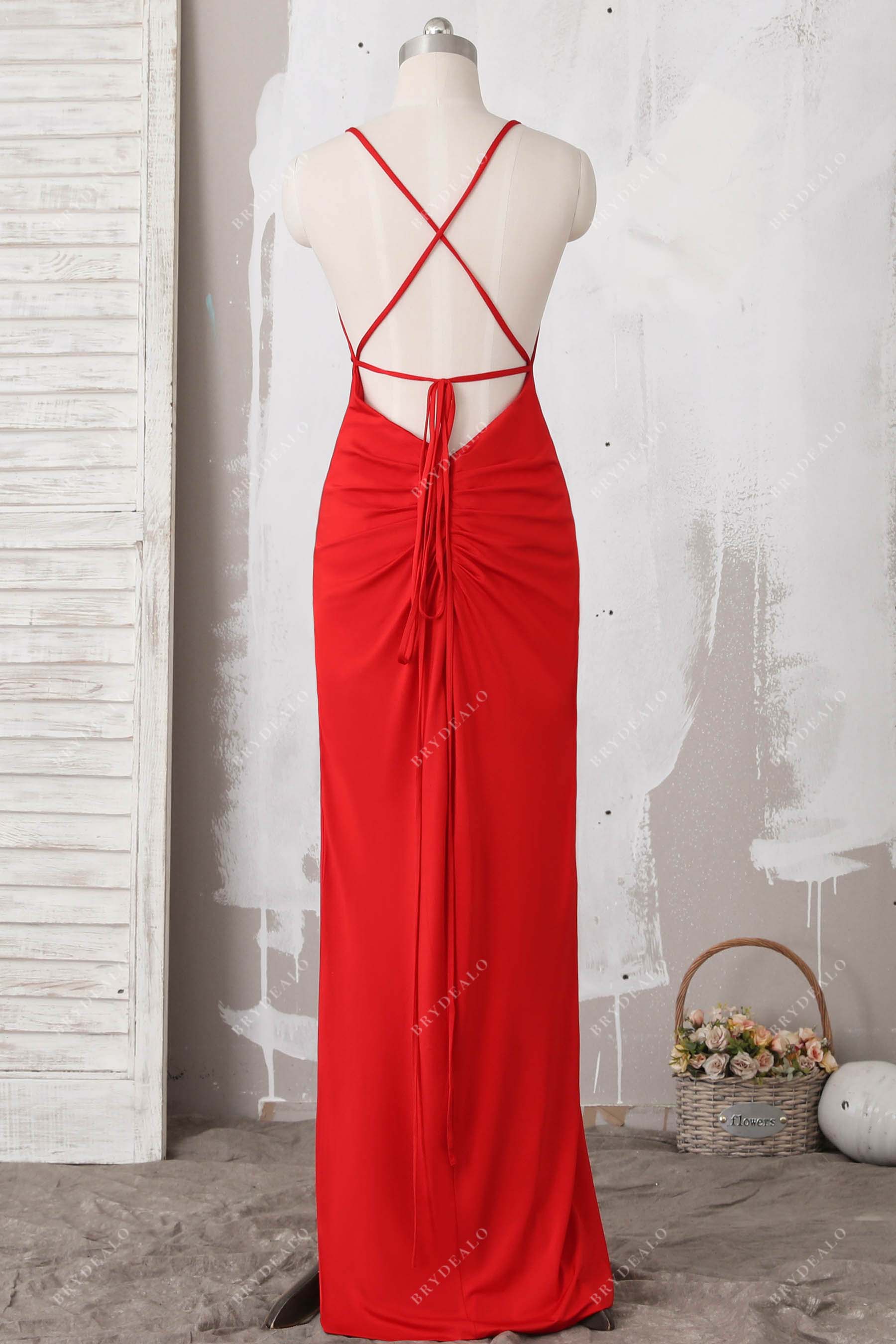 strappy open back sheath formal dress