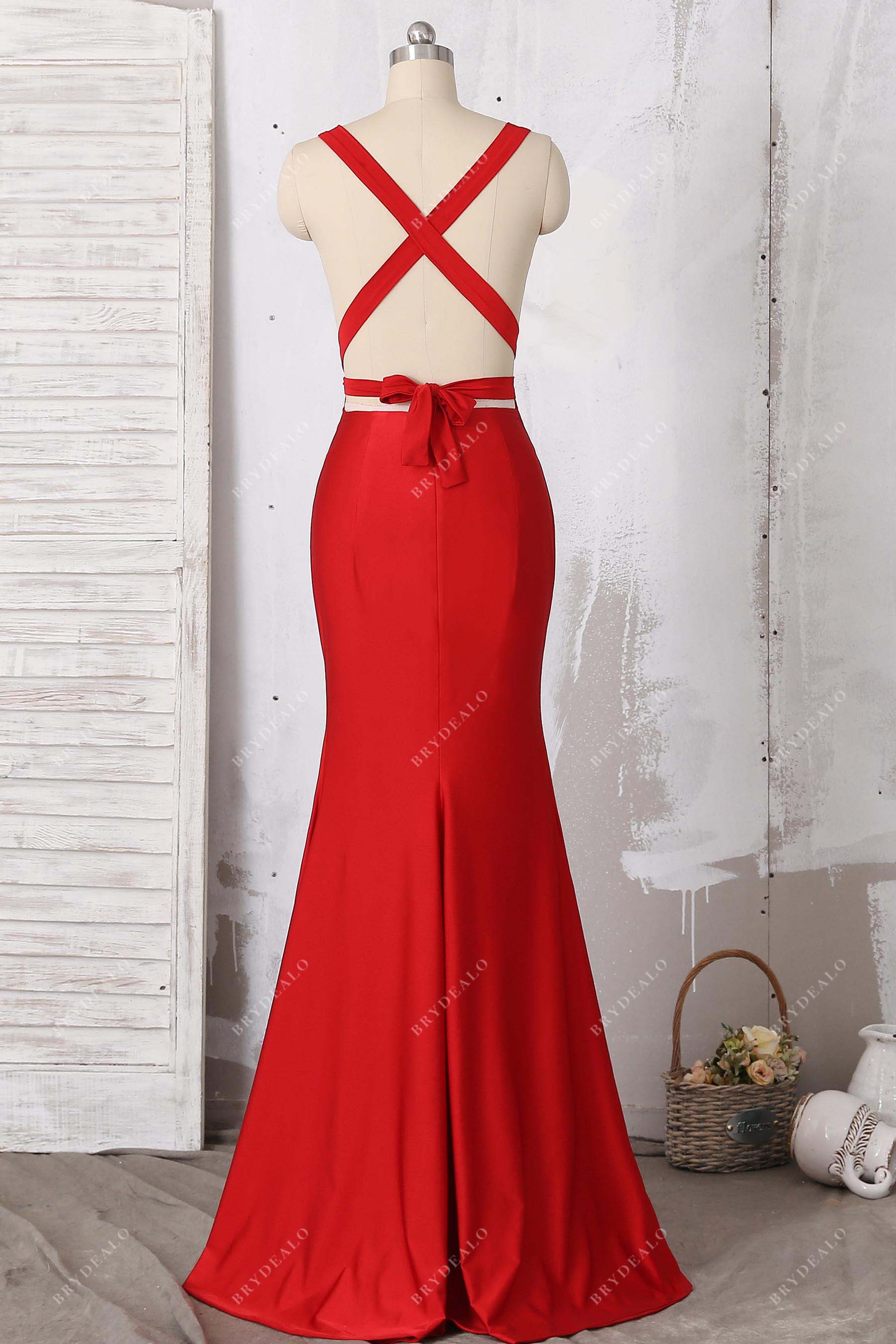 crisscross open back mermaid dress