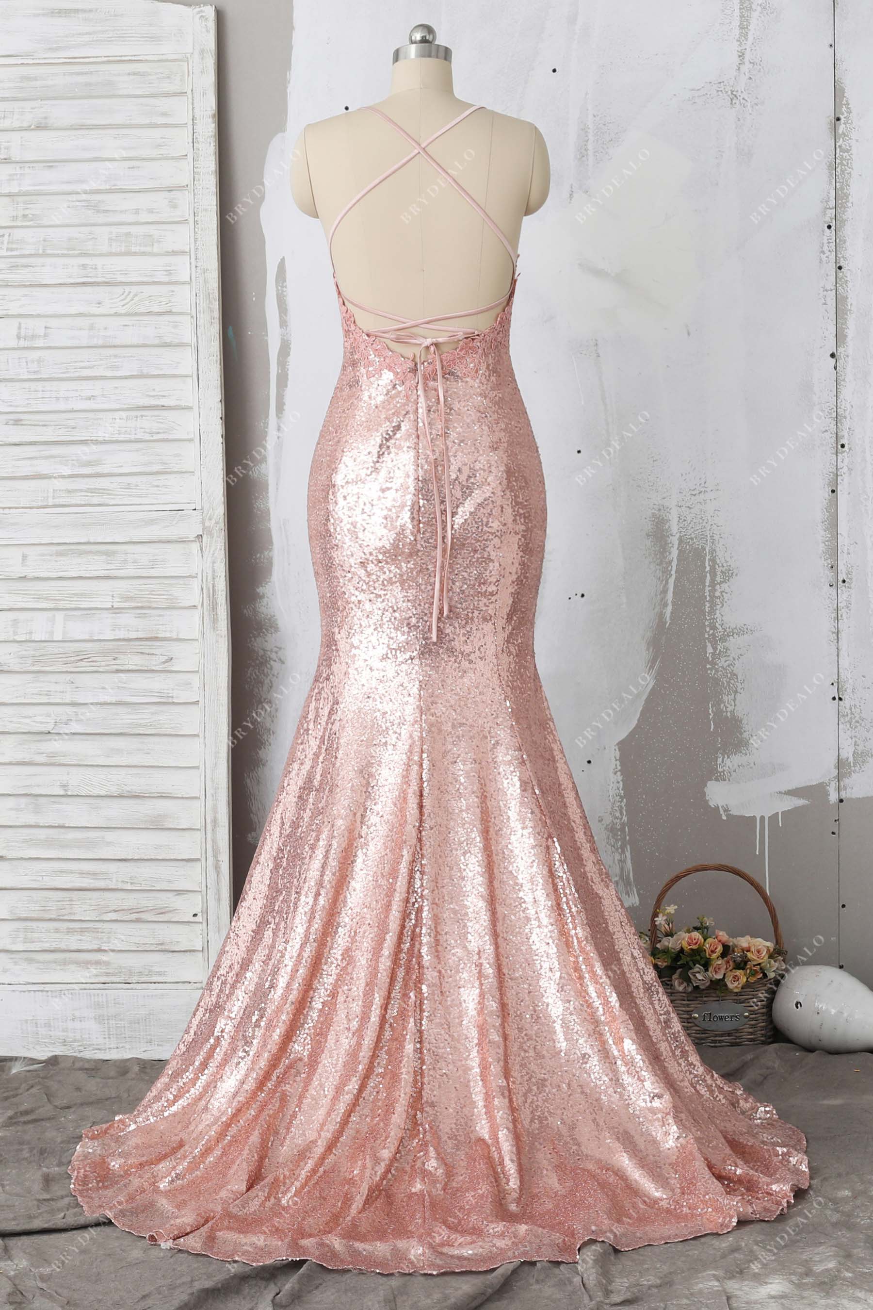 strappy back trumpet formal dress