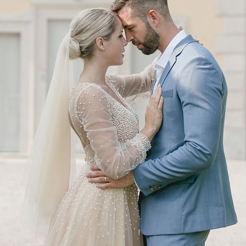 custom hand-sewn pearl wedding dress