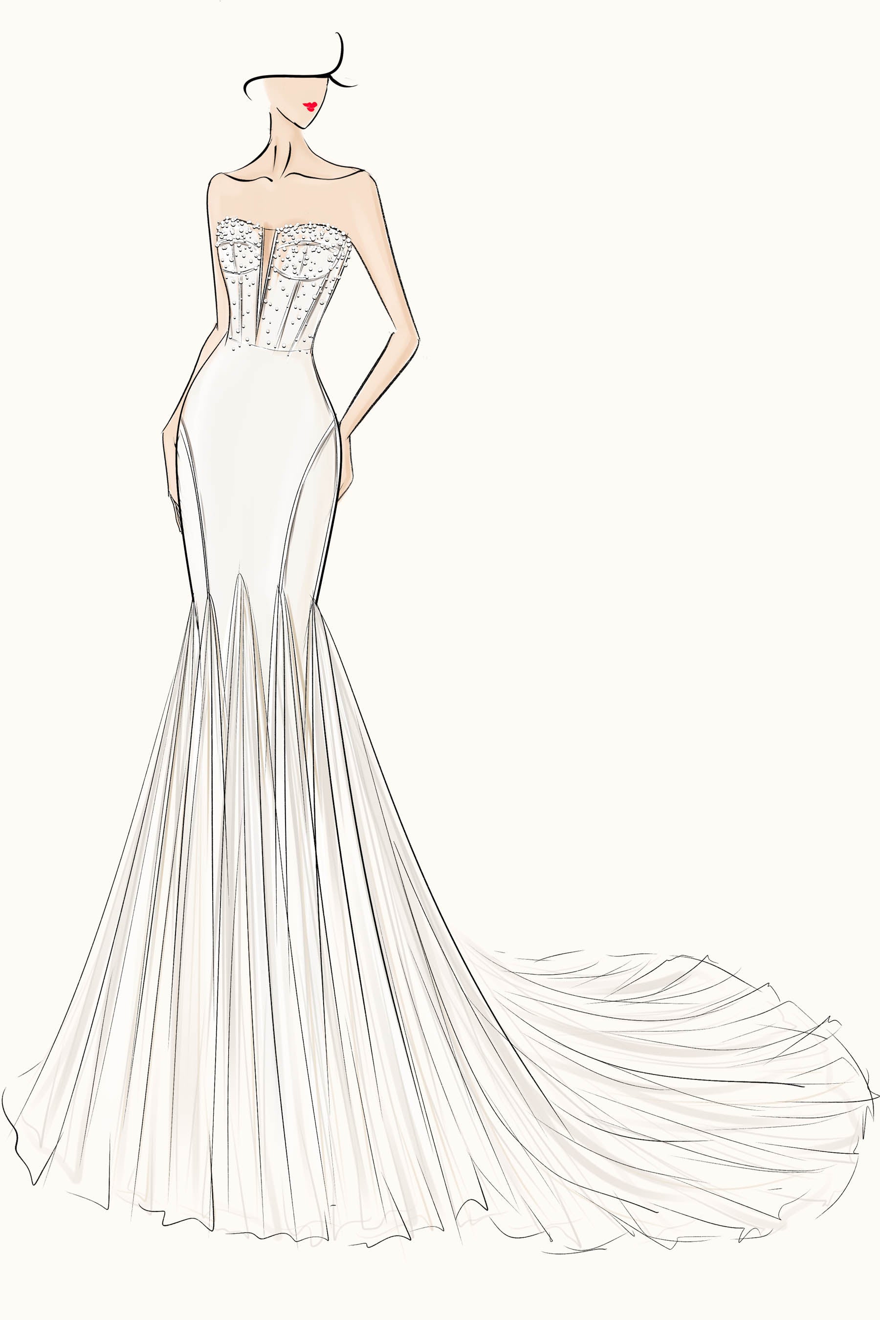 custom pearl strapless neck mermaid wedding dress