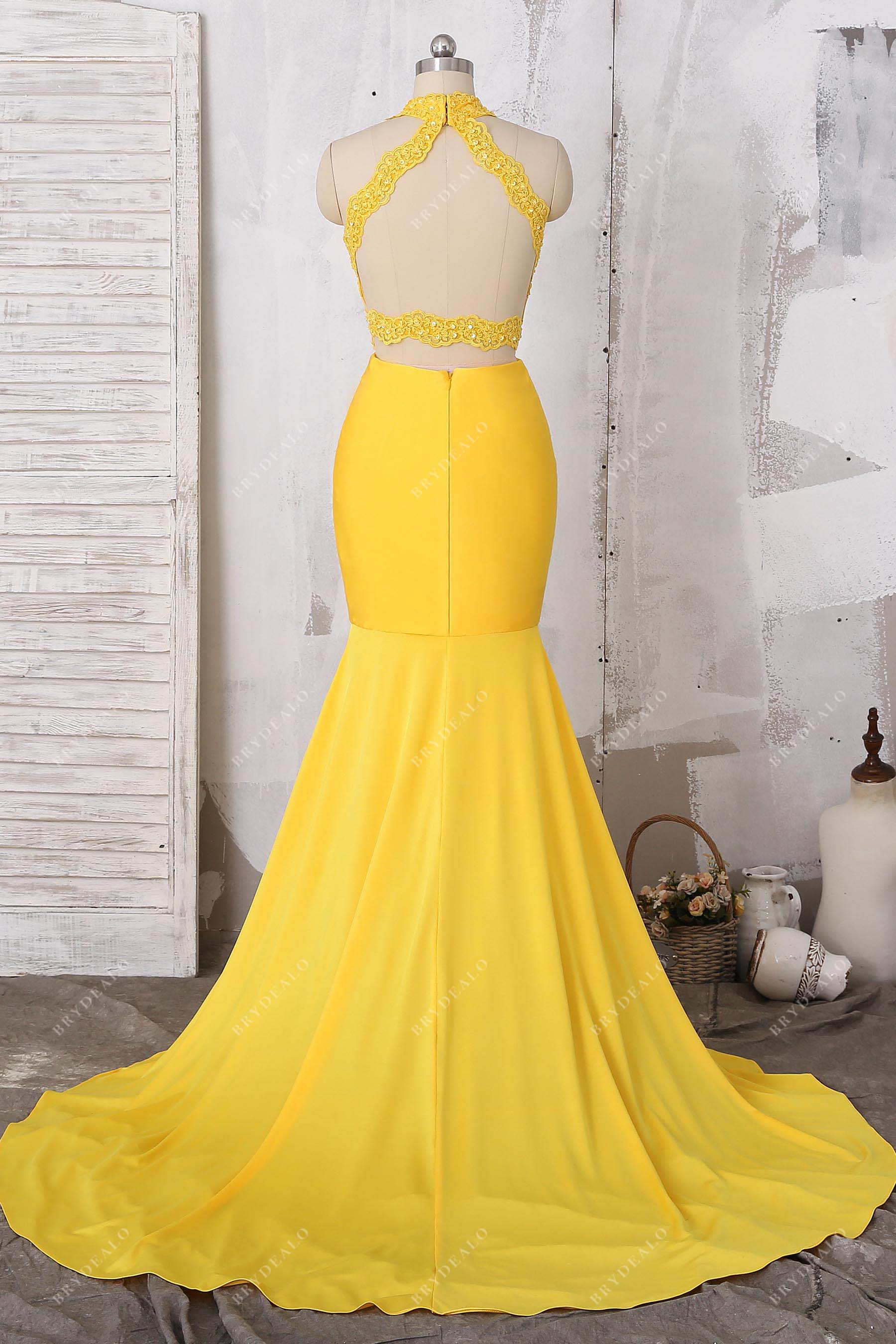cutout back long trian mermaid formal gown