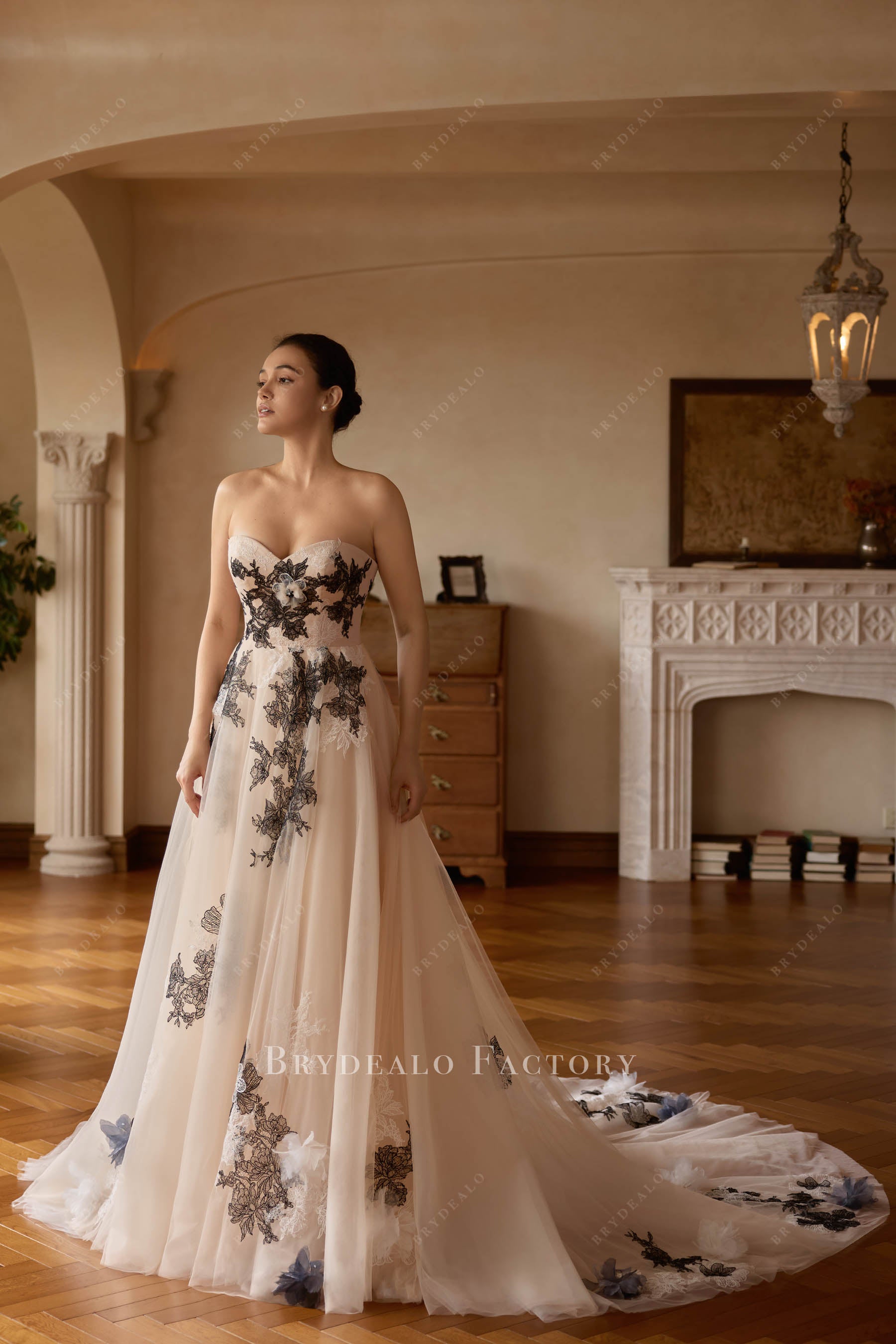 delicate floral lace a line wedding dress