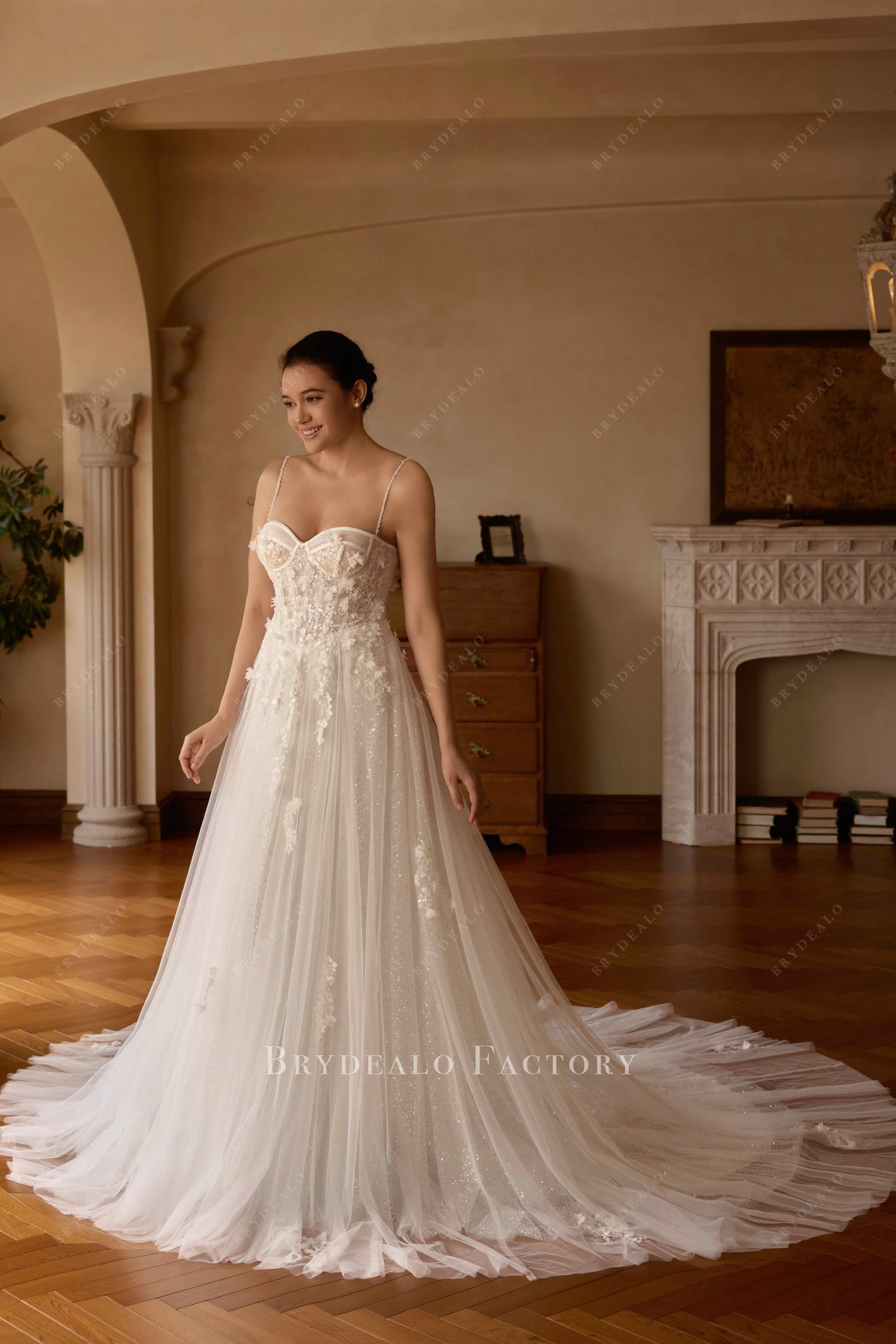 delicate lace a line wedding dress