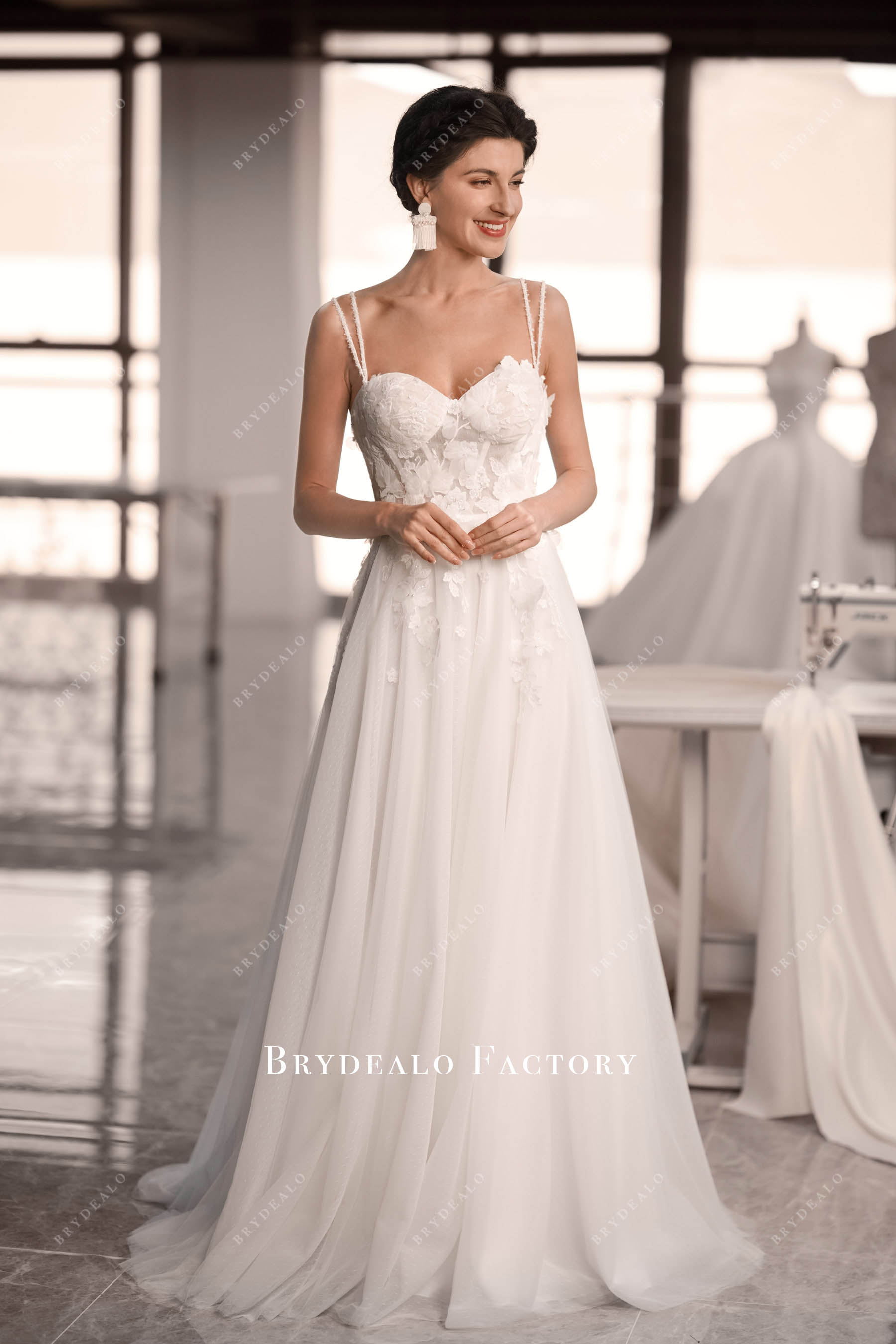 dot tulle lace wedding dress