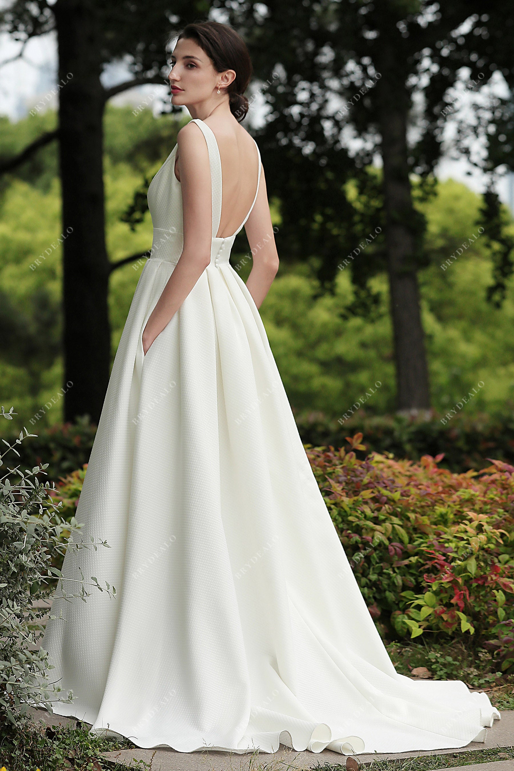 open back court train bridal dress