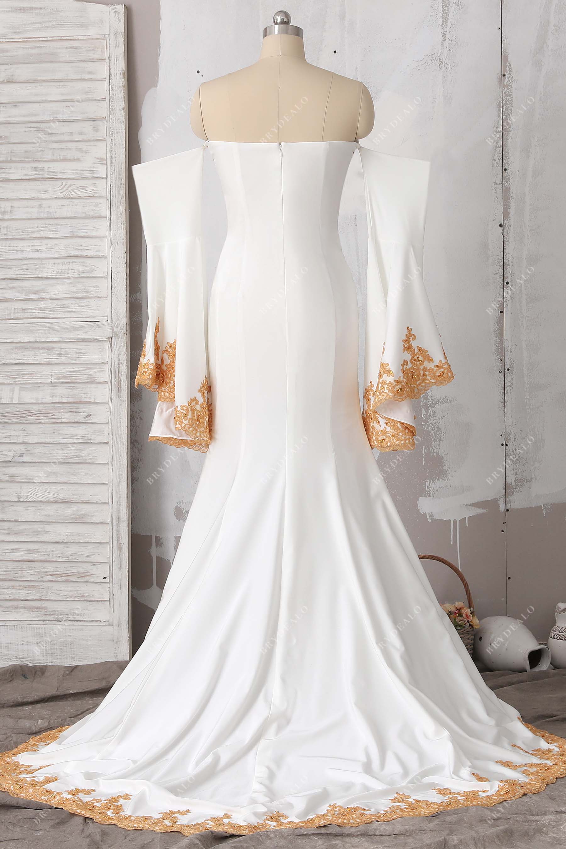 ivory bell sleeve mermaid prom dress