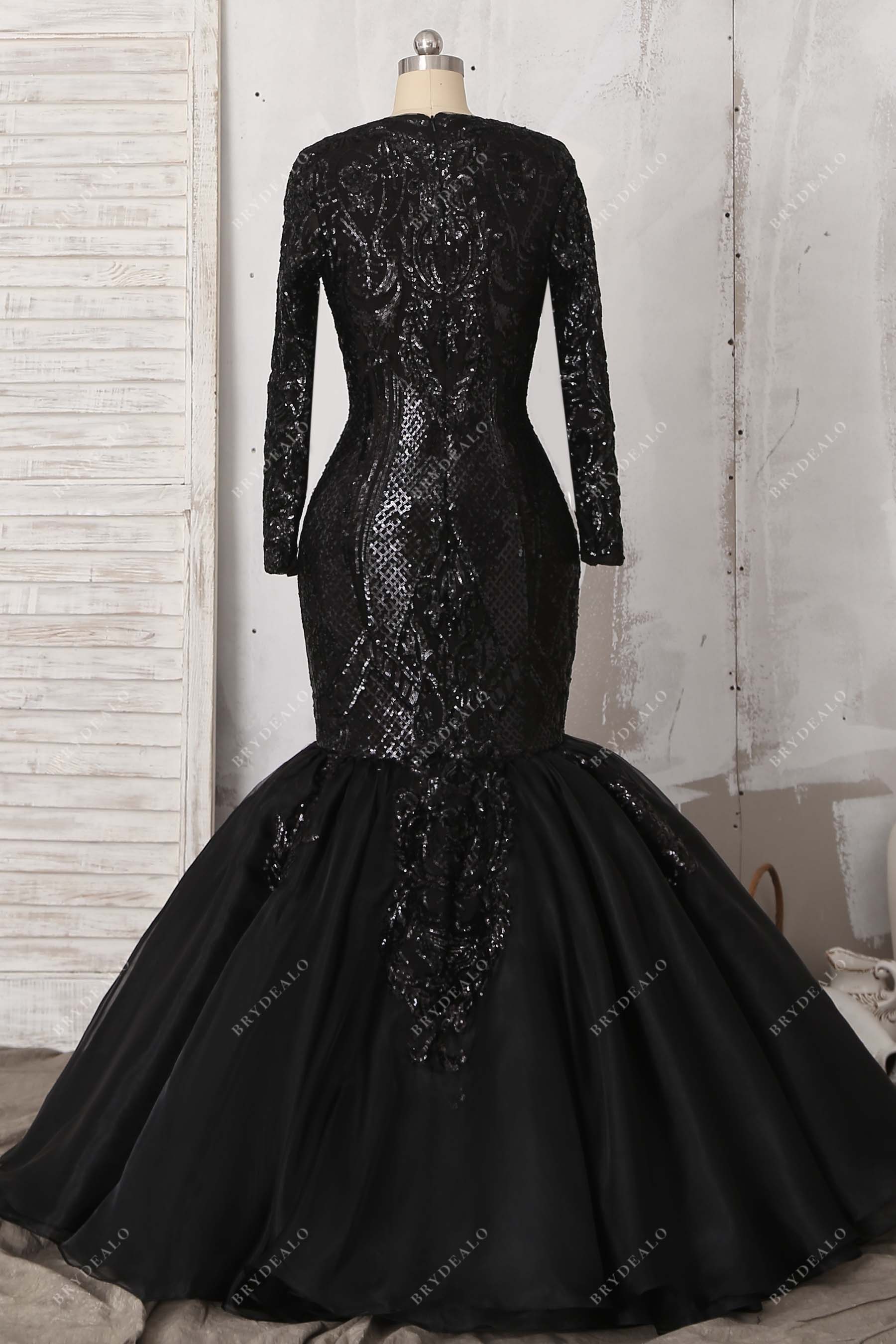 sparkly black sequin trumpet prom dress
