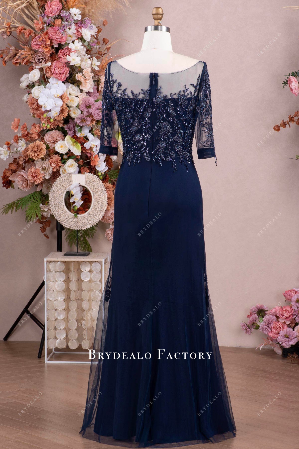 Elegant Navy Lace Illusion Mother Bride Groom Dress Brydealo Elegant Navy Lace Illusion Mother Bride Groom Dress Brydealo