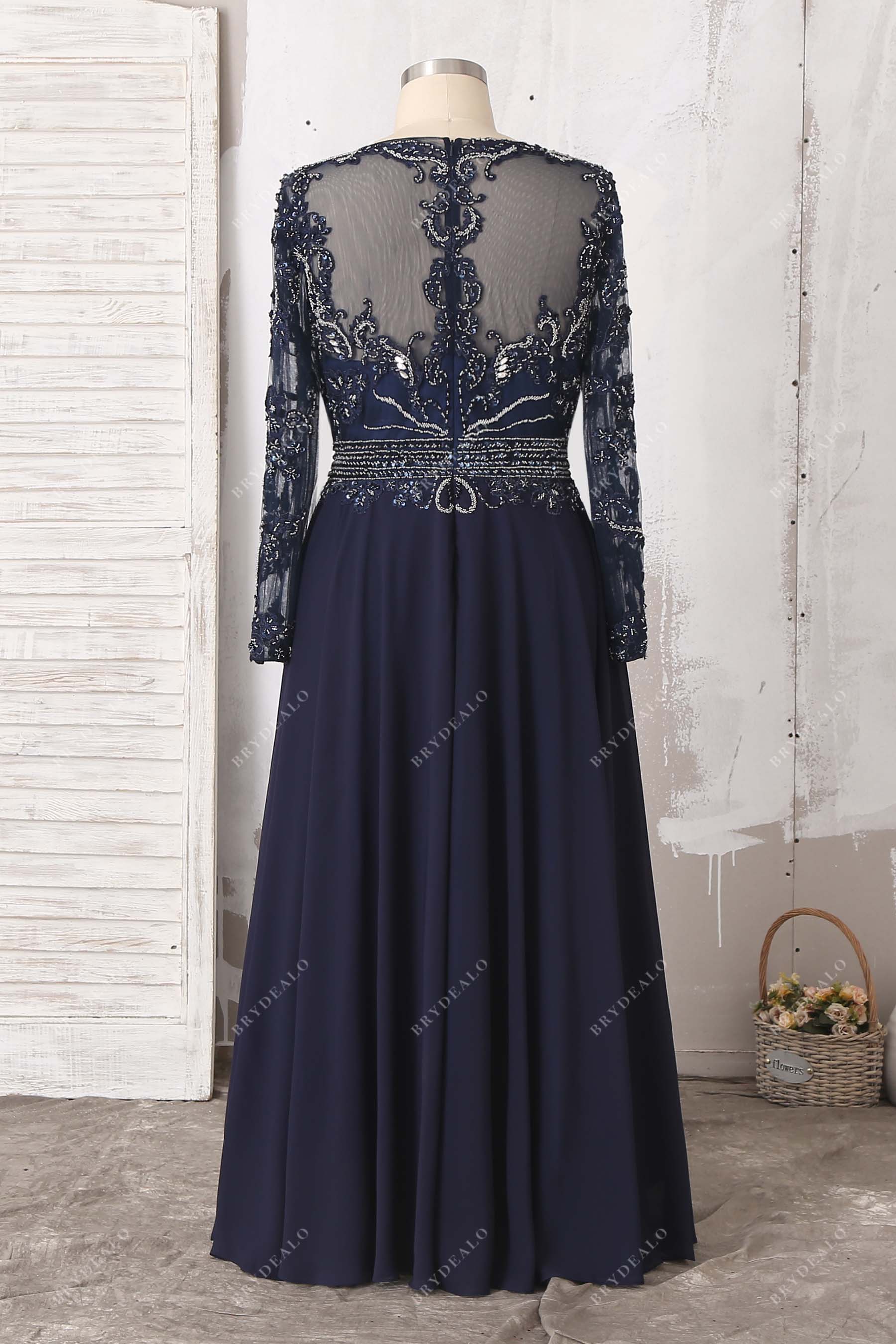 illusion back A-line prom dress