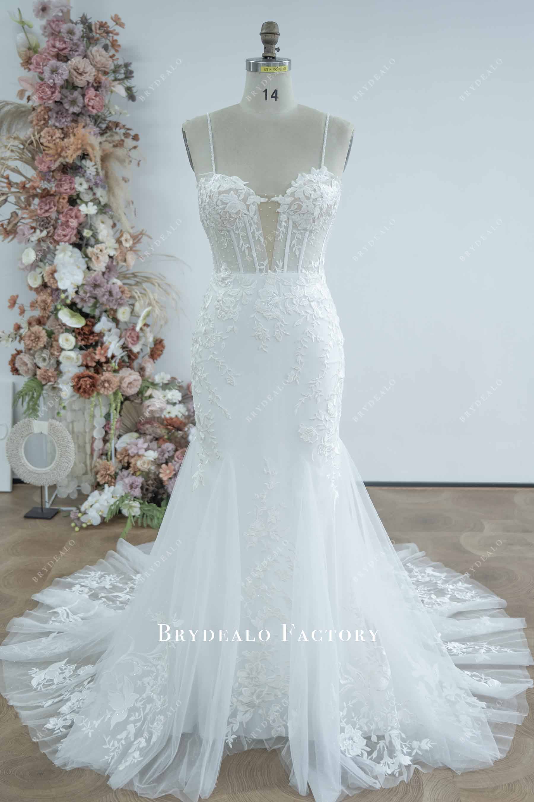 flower lace mermaid wedding dress