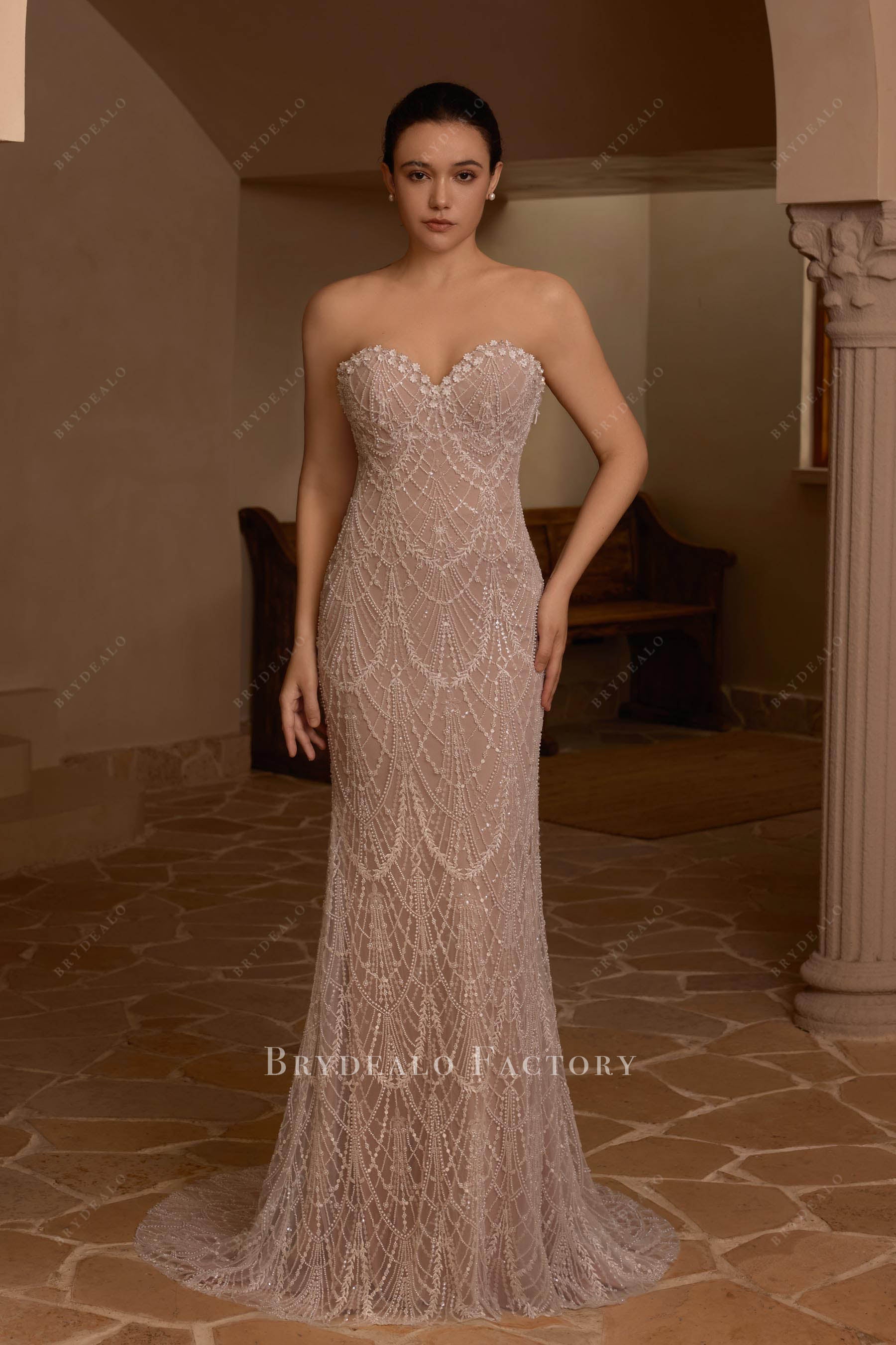 flower lace strapless bridal gown