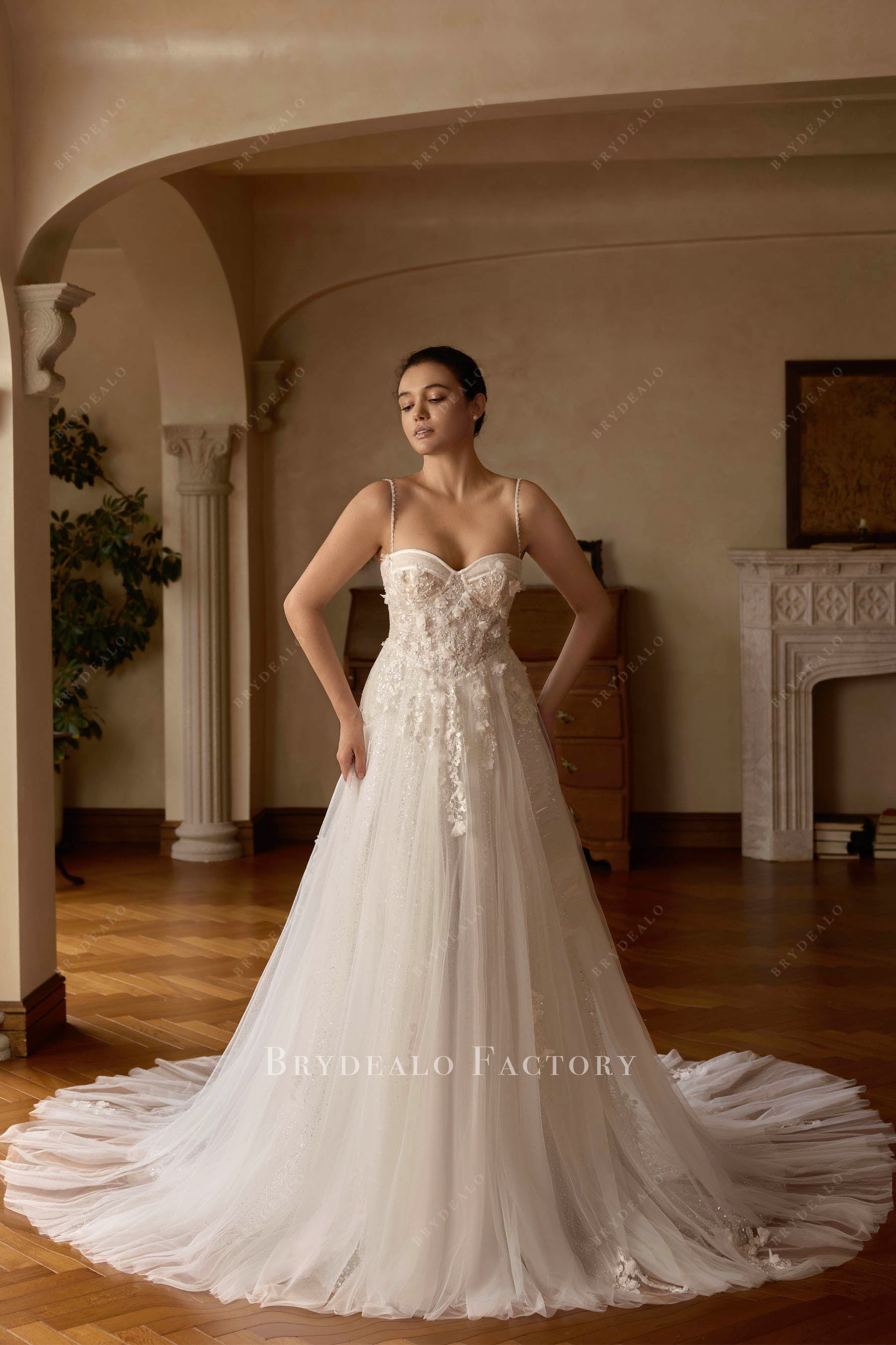 glittery tulle lace bridal dress