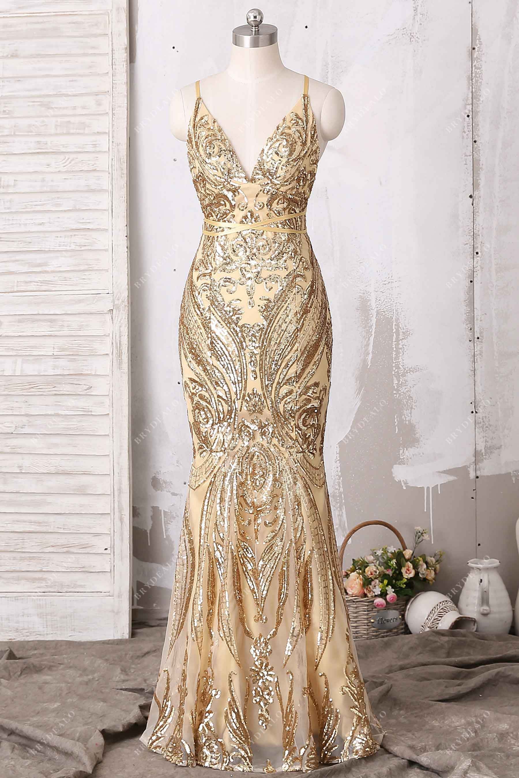 unique sequin V-neck mermaid prom dress