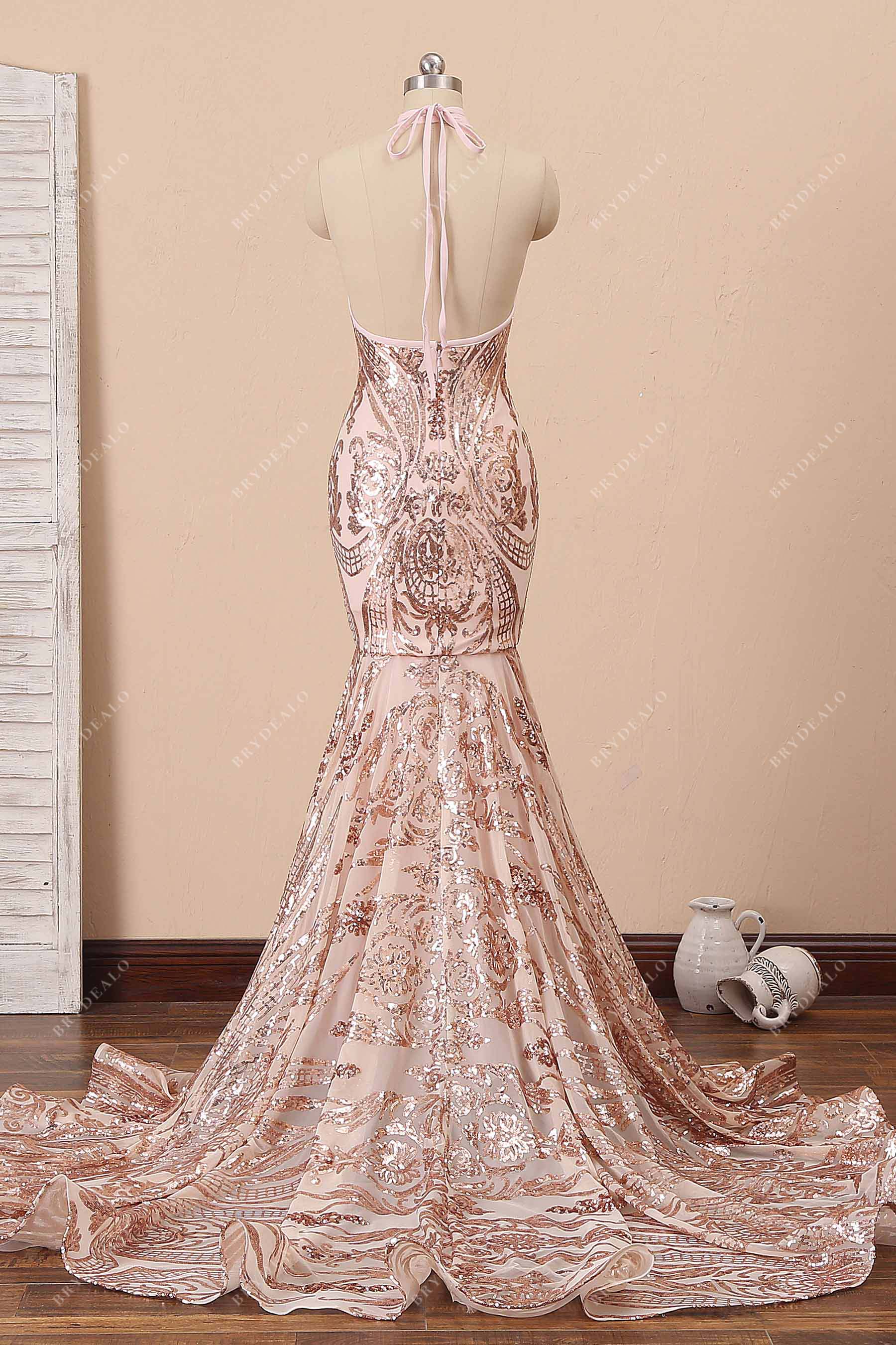 halter open back trumpet formal dress