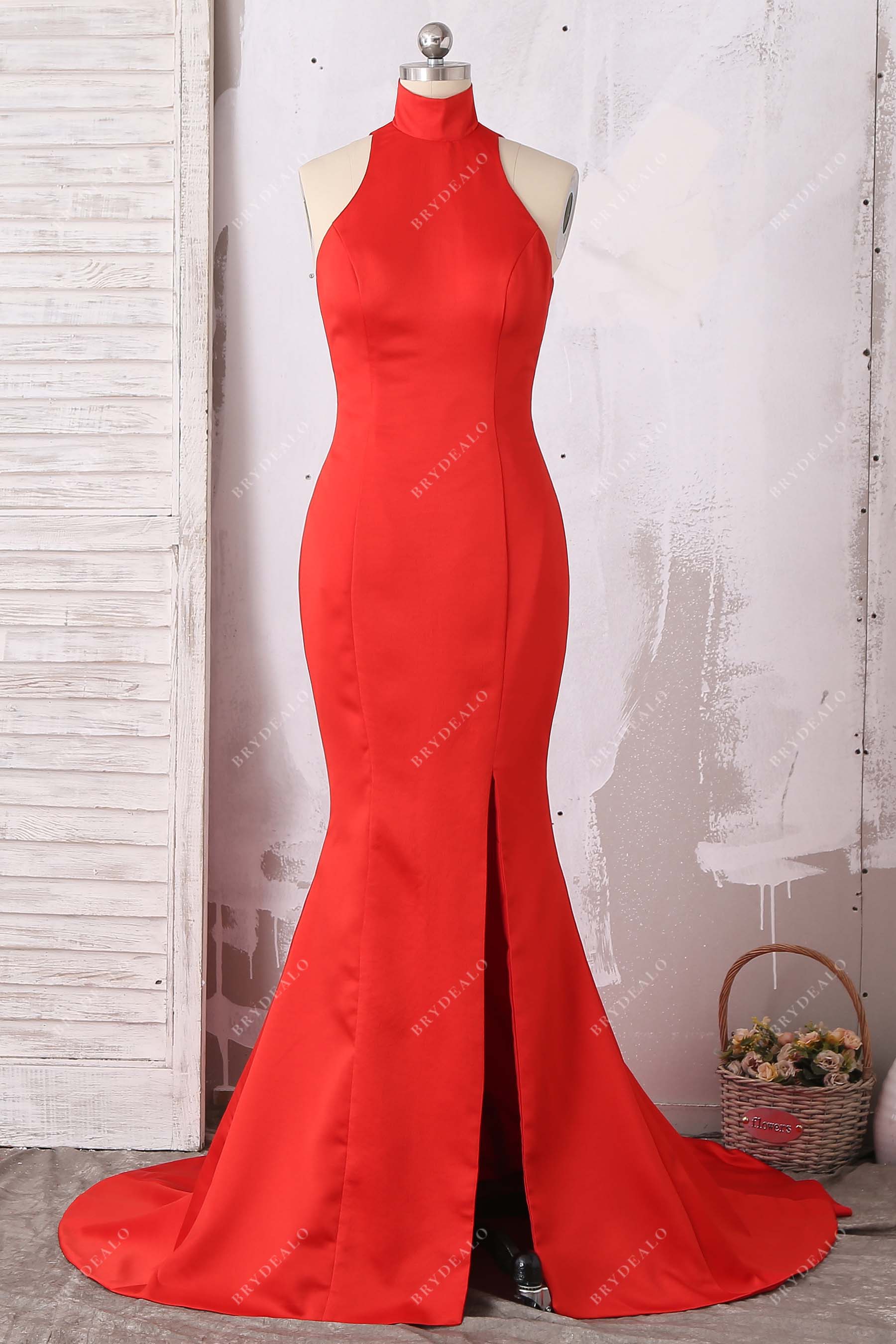 high neck sleeveless slit mermaid prom dress