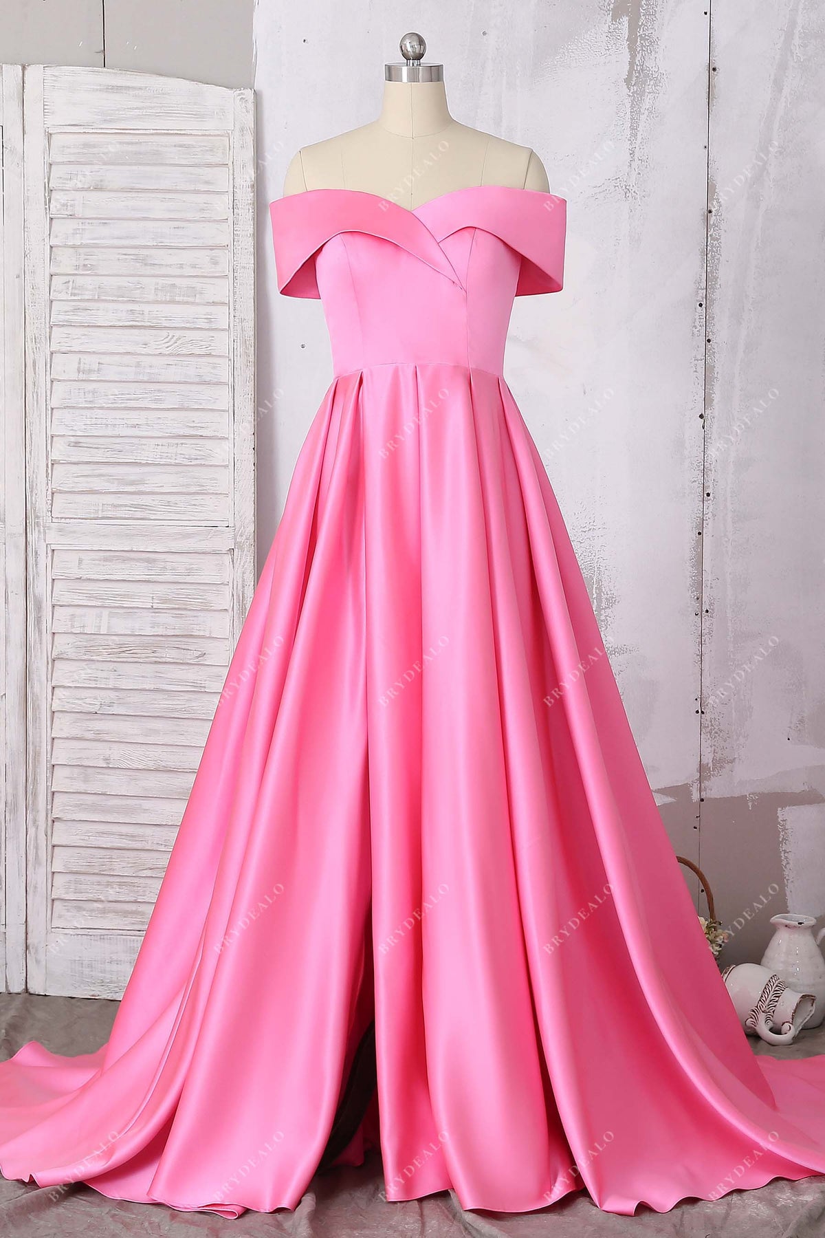 formal women's light pink off the shoulder sexy dress Satin Long Prom Dresses with High Slit, Off Shou Eip Collection length skirt Side slit Lined 100% polyester Spot clean Light Pink Off-shoulder Mini Dress