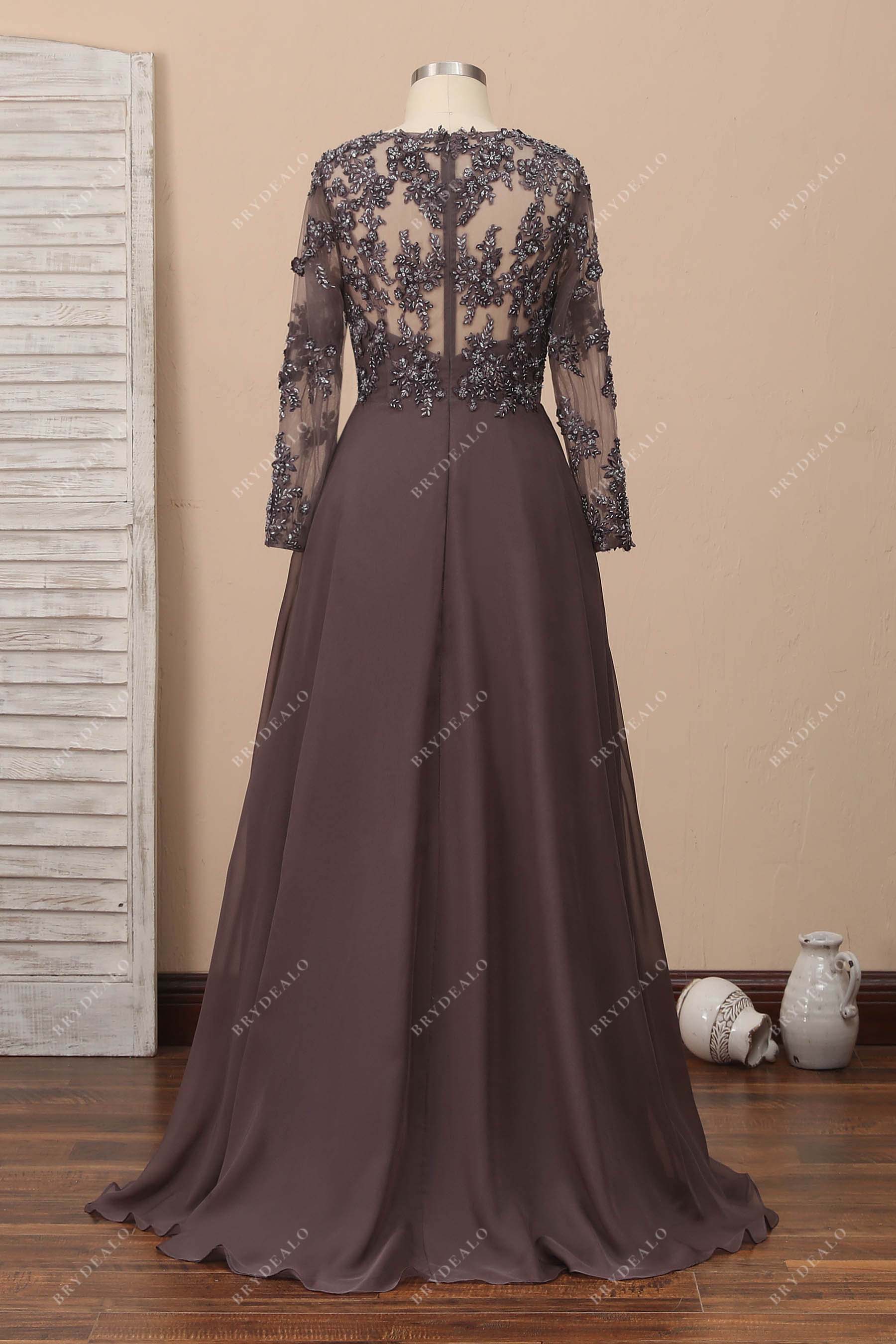 illusion back A-line chiffon prom dress