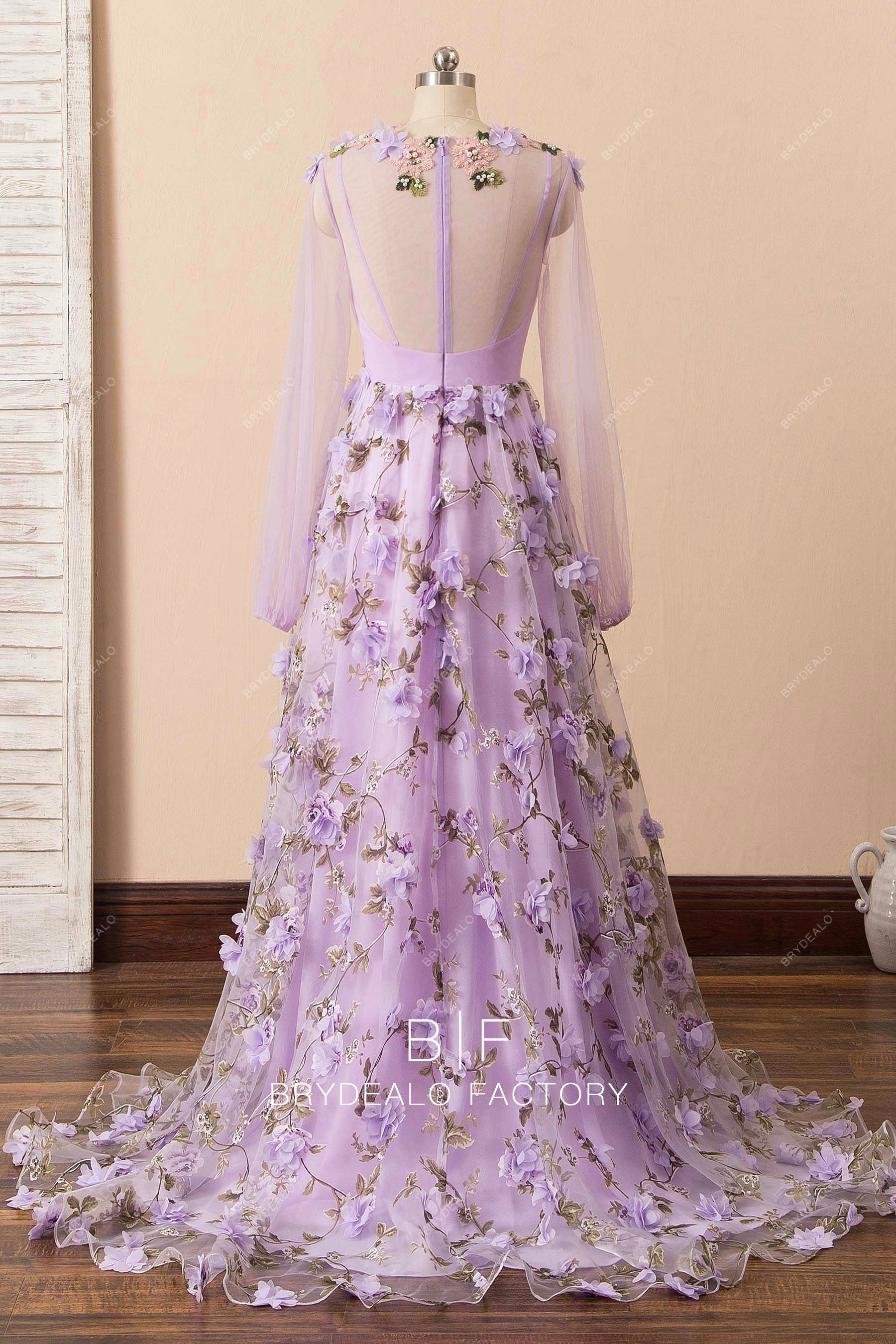 illusion back A-line prom dress