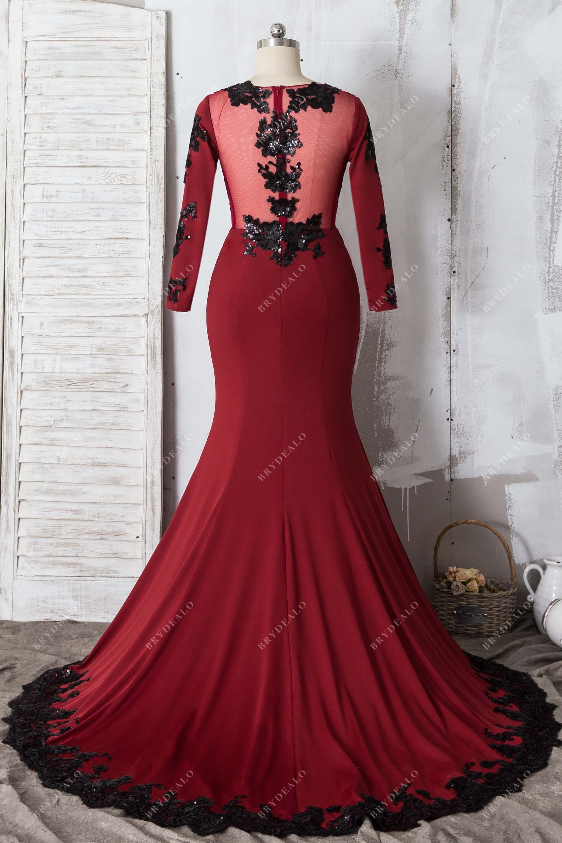 illusion back lace sequin mermaid prom dress