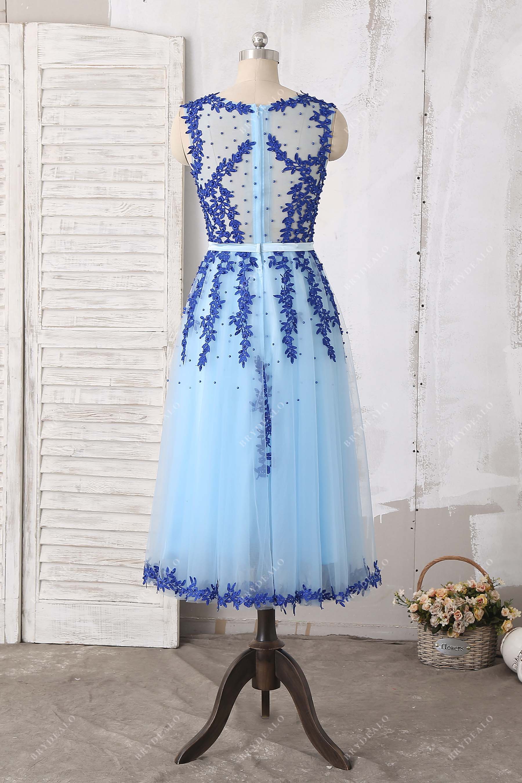 illusion back tulle A-line formal dress
