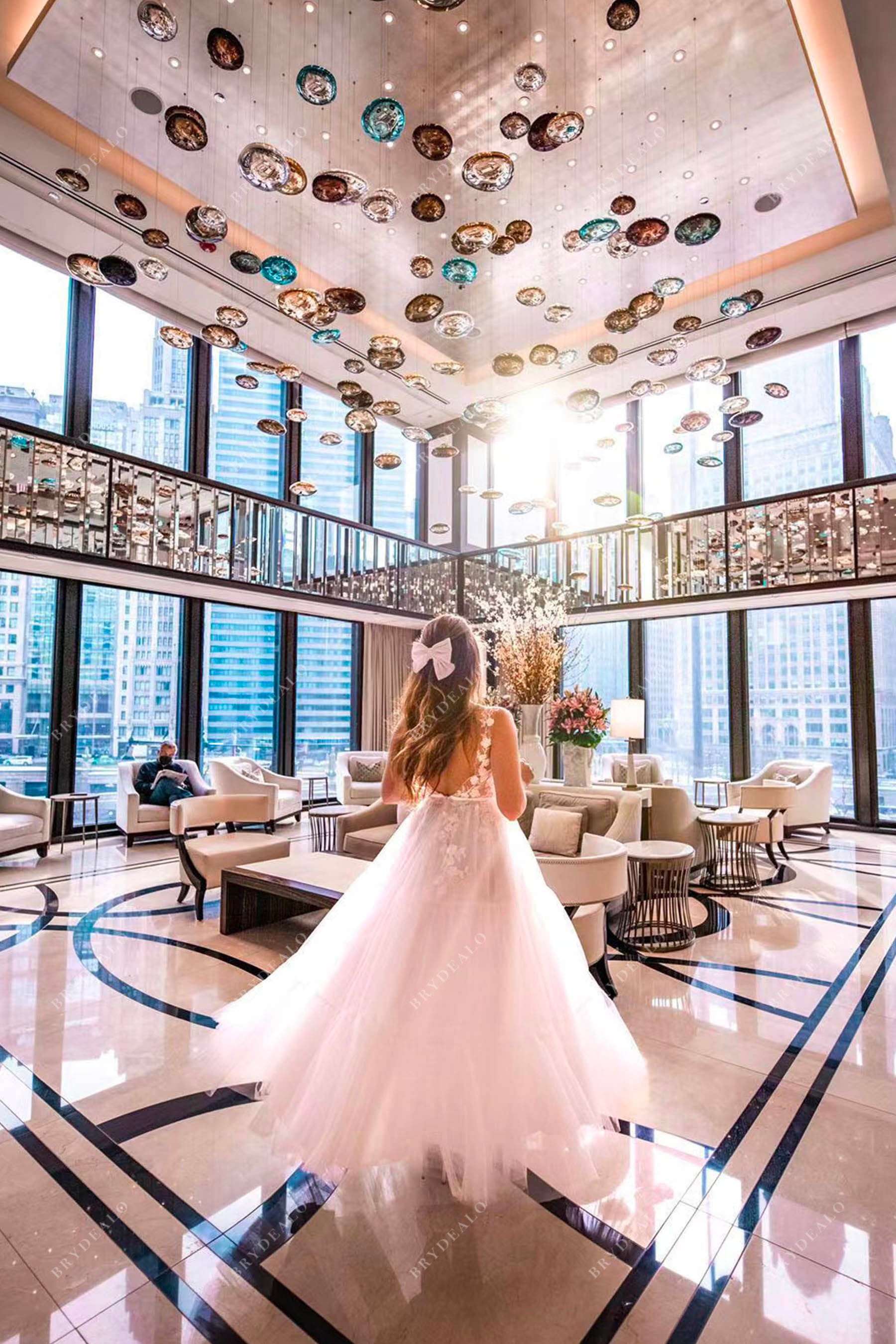 tiered tulle beach wedding dress