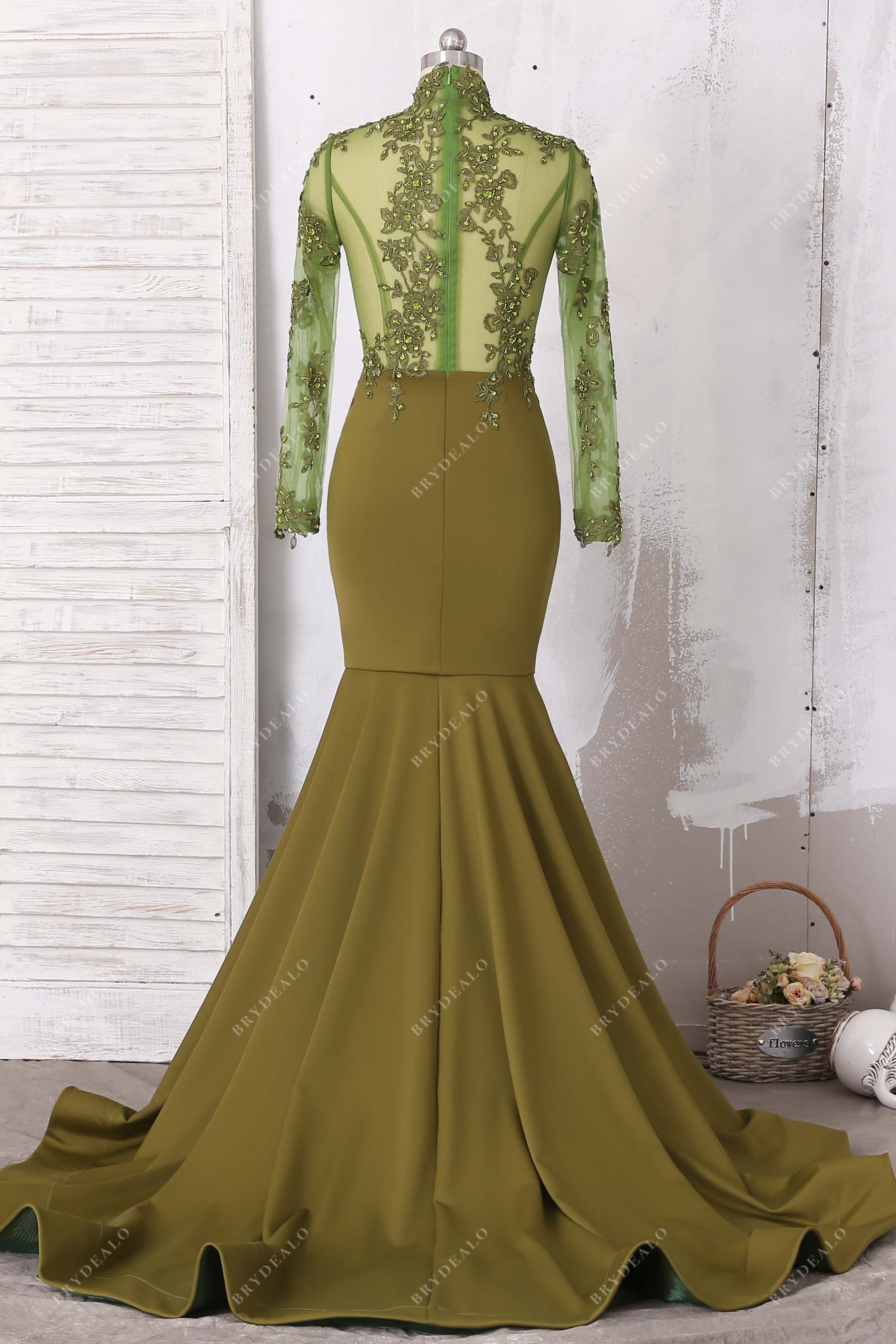 illusion long sleeve trumpet prom dress