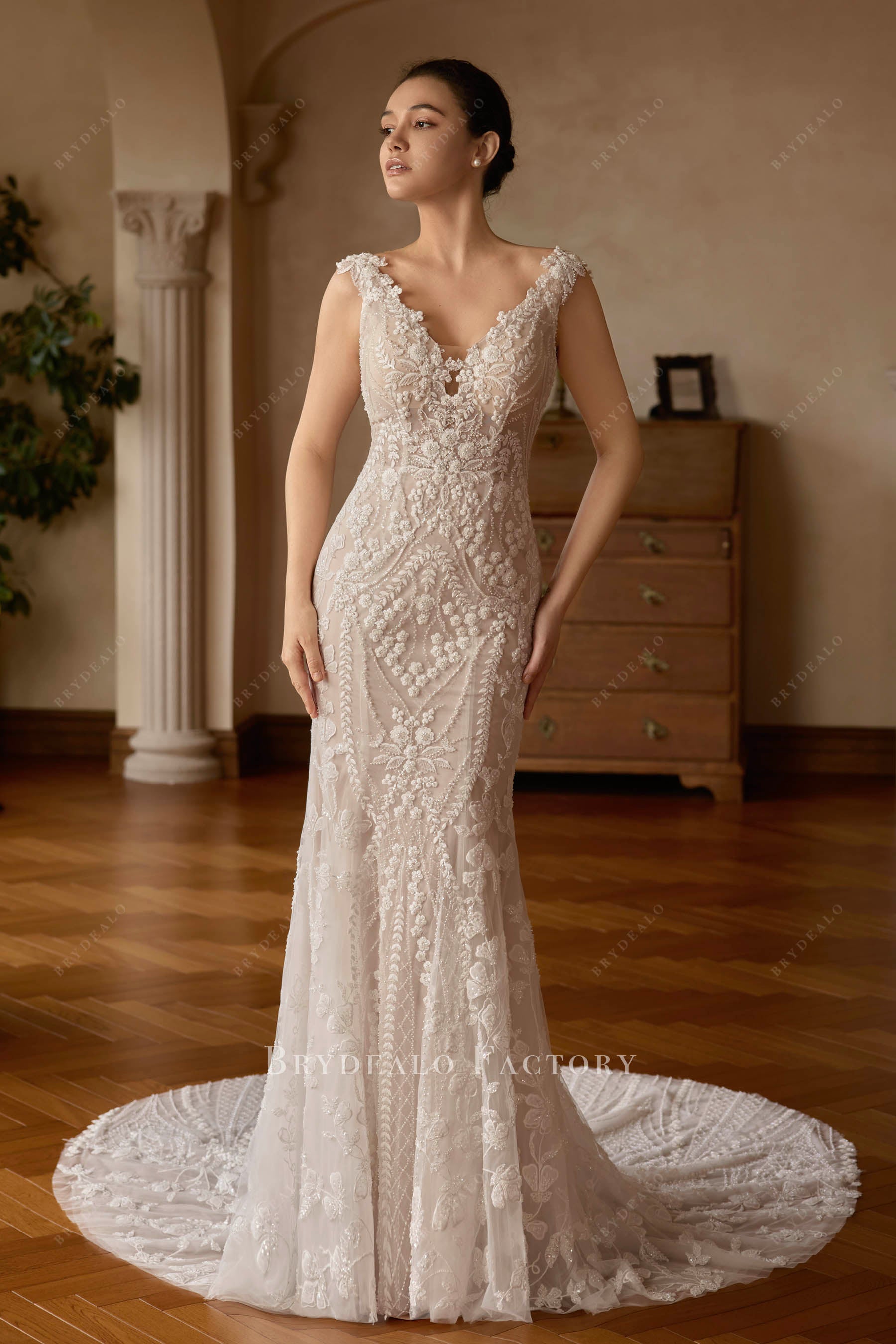 lace fit flare wedding dress
