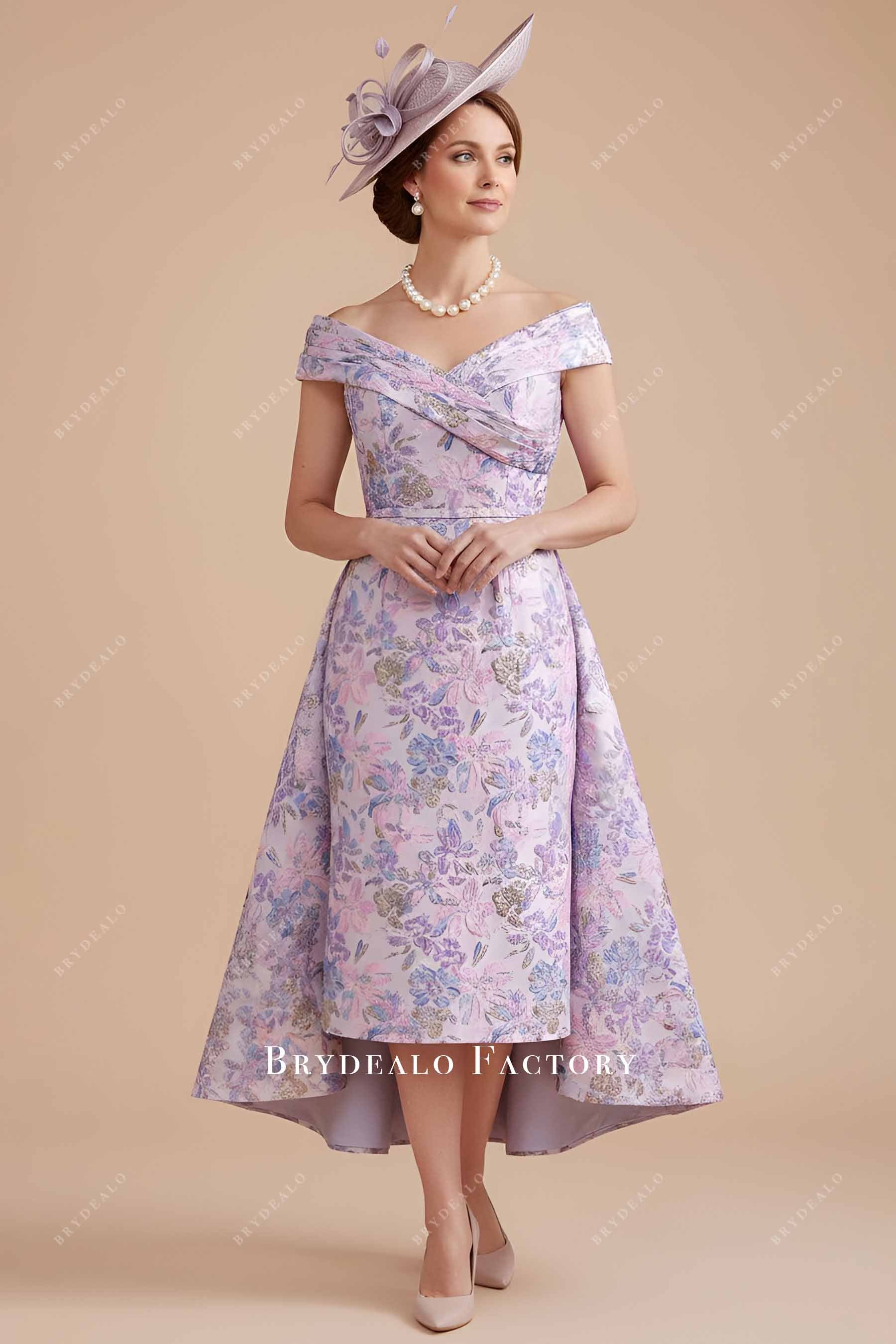 lavender jacquard mother of bride dress