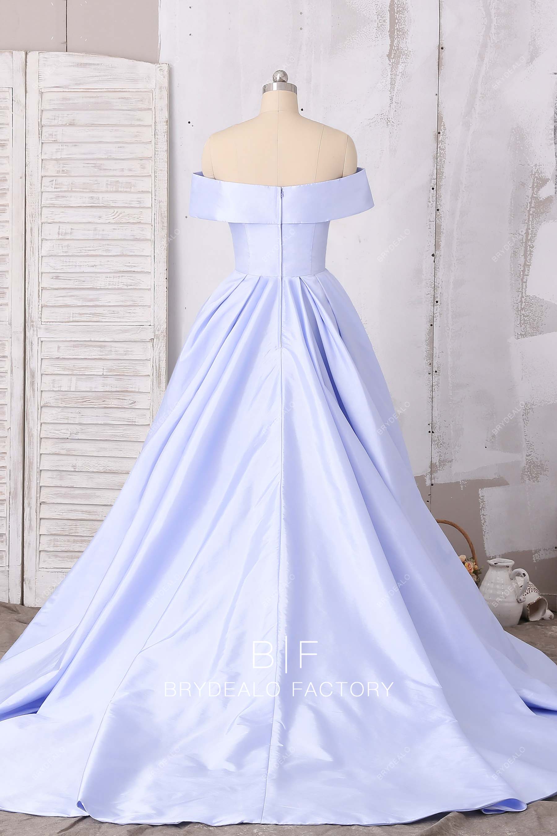 off shoulder satin prom ballgown