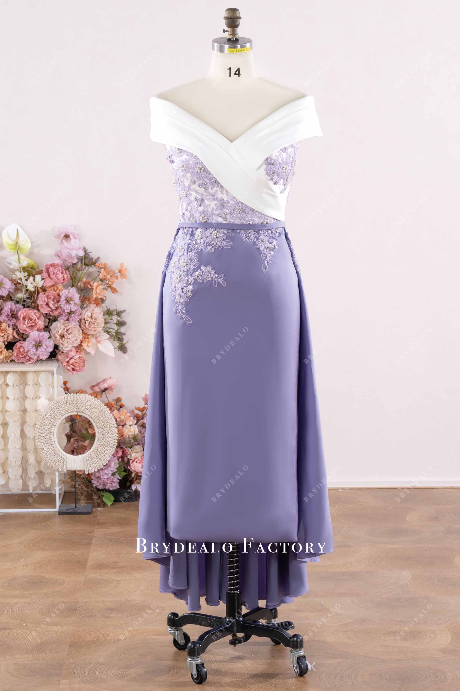 lavender satin mother of bride dress